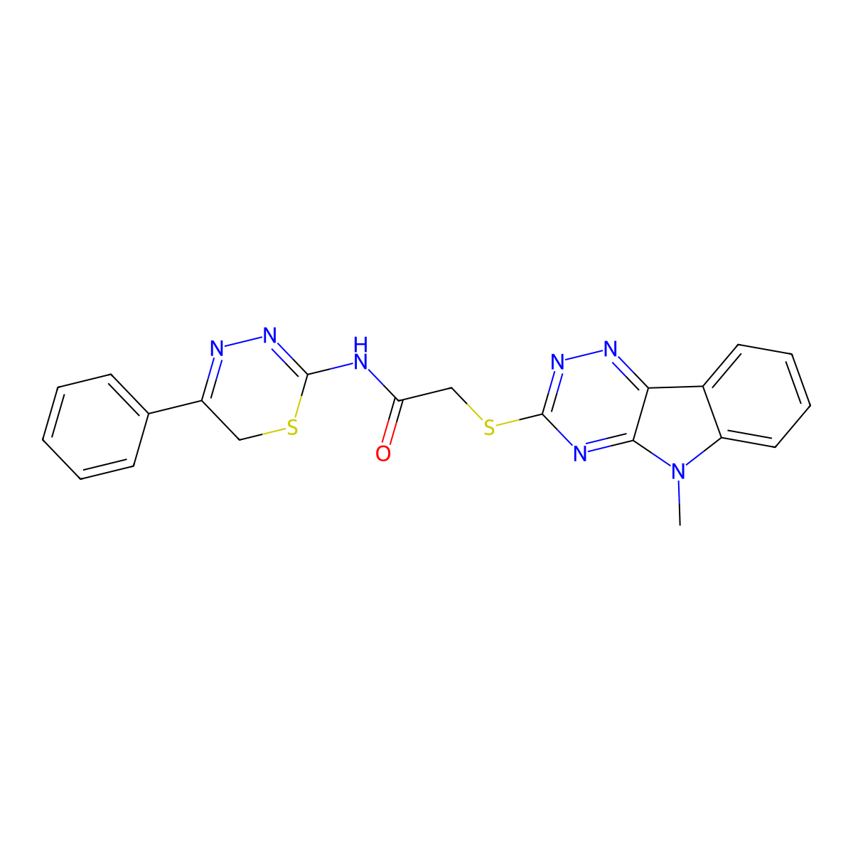2-[(5-methyl-[1,2,4]triazino[5,6-b]indol-3-yl)sulfanyl]-N-(5-phenyl-6H-1,3,4-thiadiazin-2-yl)acetamide molecular structure, CAS 713095-66-0