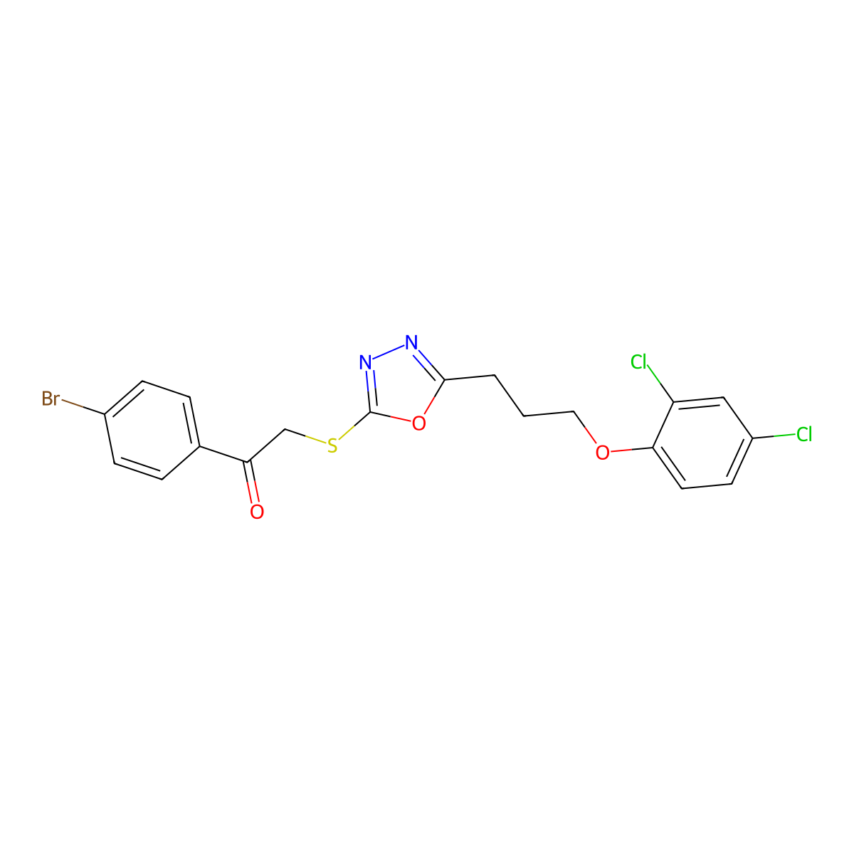 1-(4-Bromophenyl)-2-({5-[3-(2,4-dichlorophenoxy)propyl]-1,3,4-oxadiazol-2-yl}sulfanyl)ethanone molecular structure, CAS 713095-70-6