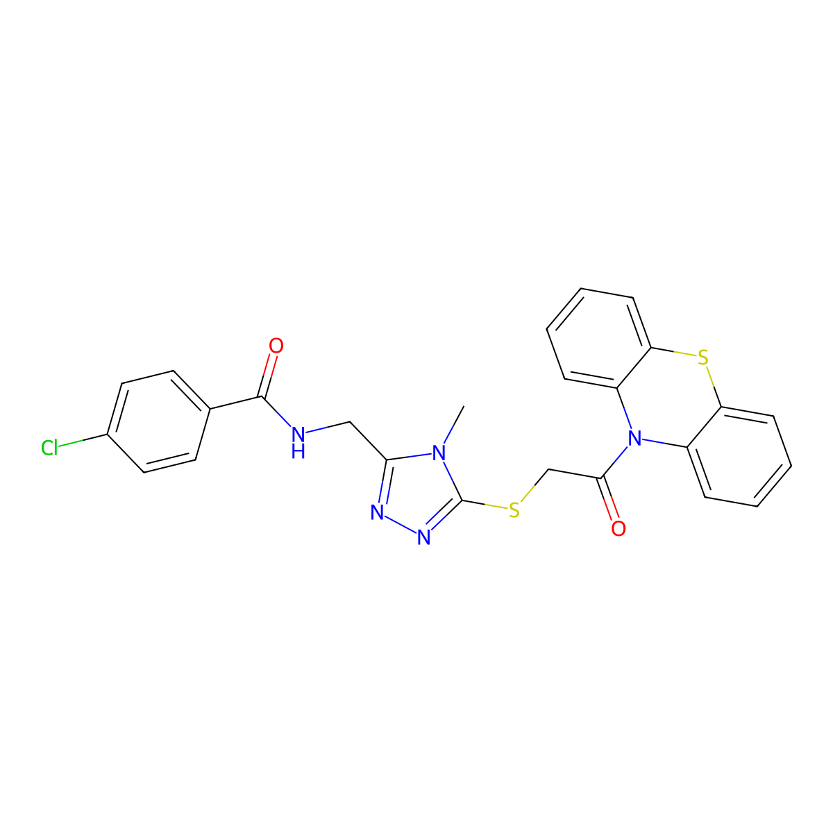 4-chloro-N-[[4-methyl-5-(2-oxo-2-phenothiazin-10-ylethyl)sulfanyl-1,2,4-triazol-3-yl]methyl]benzamide molecular structure, CAS 713095-71-7
