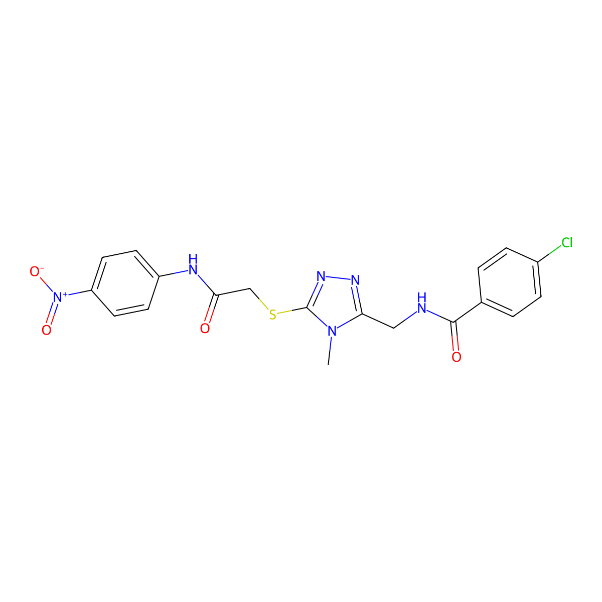 4-chloro-N-[[4-methyl-5-[2-(4-nitroanilino)-2-oxoethyl]sulfanyl-1,2,4-triazol-3-yl]methyl]benzamide molecular structure, CAS 713095-76-2