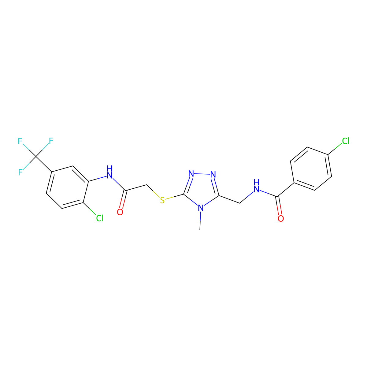 4-chloro-N-[[5-[2-[2-chloro-5-(trifluoromethyl)anilino]-2-oxoethyl]sulfanyl-4-methyl-1,2,4-triazol-3-yl]methyl]benzamide molecular structure, CAS 713095-78-4