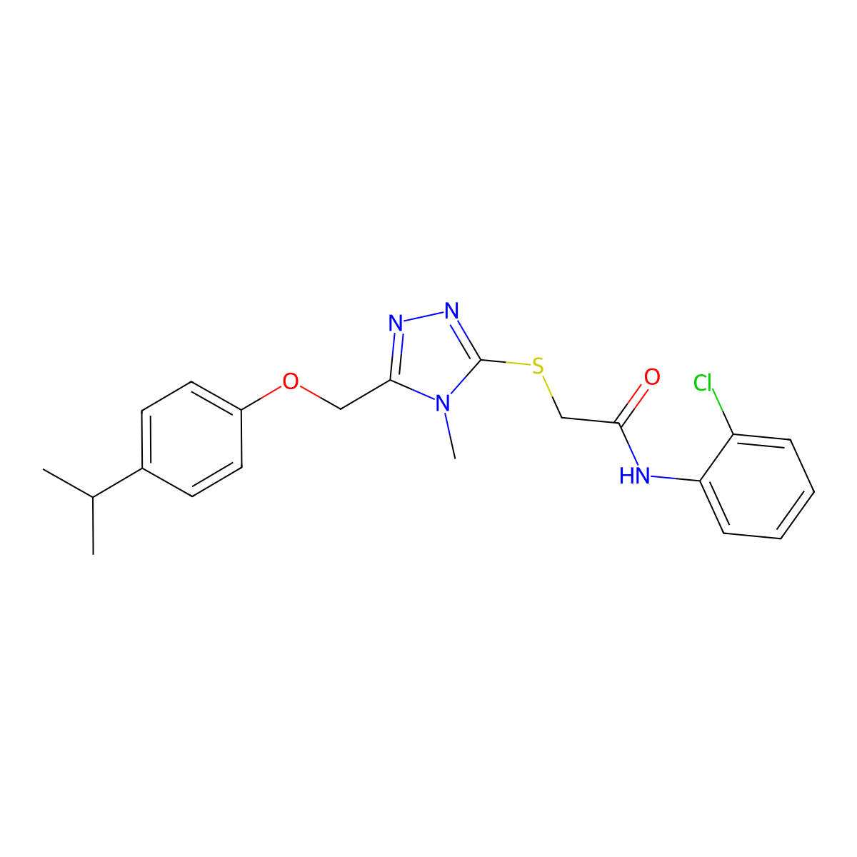 N-(2-chlorophenyl)-2-[[4-methyl-5-[(4-propan-2-ylphenoxy)methyl]-1,2,4-triazol-3-yl]sulfanyl]acetamide molecular structure, CAS 713095-87-5