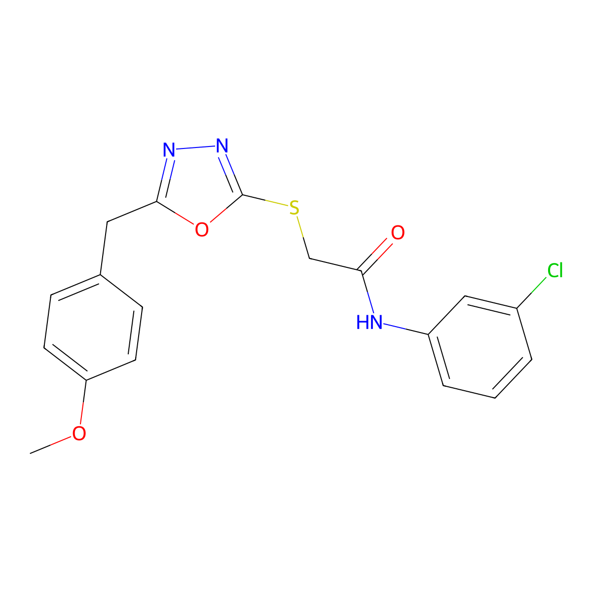 N-(3-chlorophenyl)-2-{[5-(4-methoxybenzyl)-1,3,4-oxadiazol-2-yl]sulfanyl}acetamide molecular structure, CAS 713095-89-7