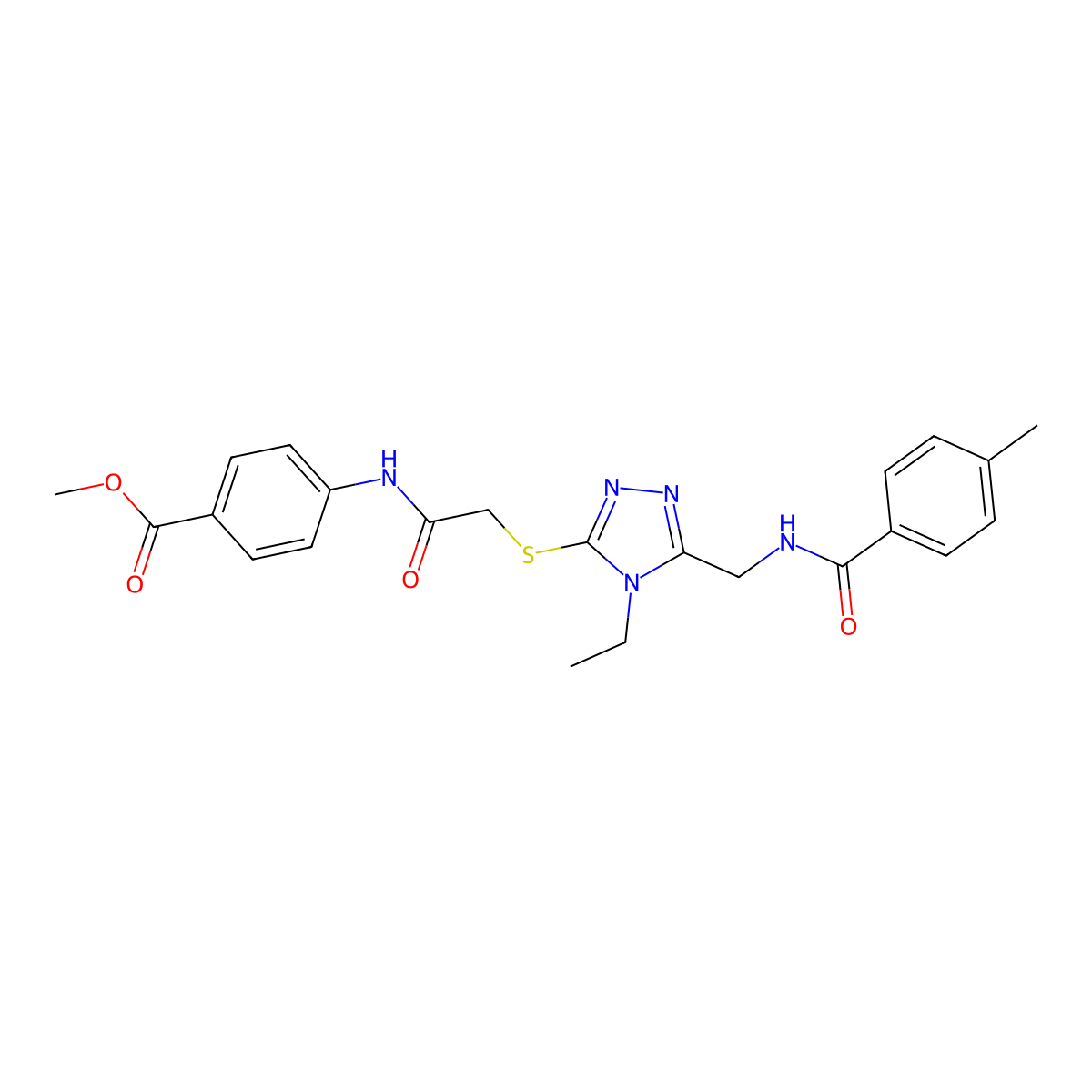 methyl 4-[({[4-ethyl-5-({[(4-methylphenyl)carbonyl]amino}methyl)-4H-1,2,4-triazol-3-yl]sulfanyl}acetyl)amino]benzoate molecular structure, CAS 713095-90-0