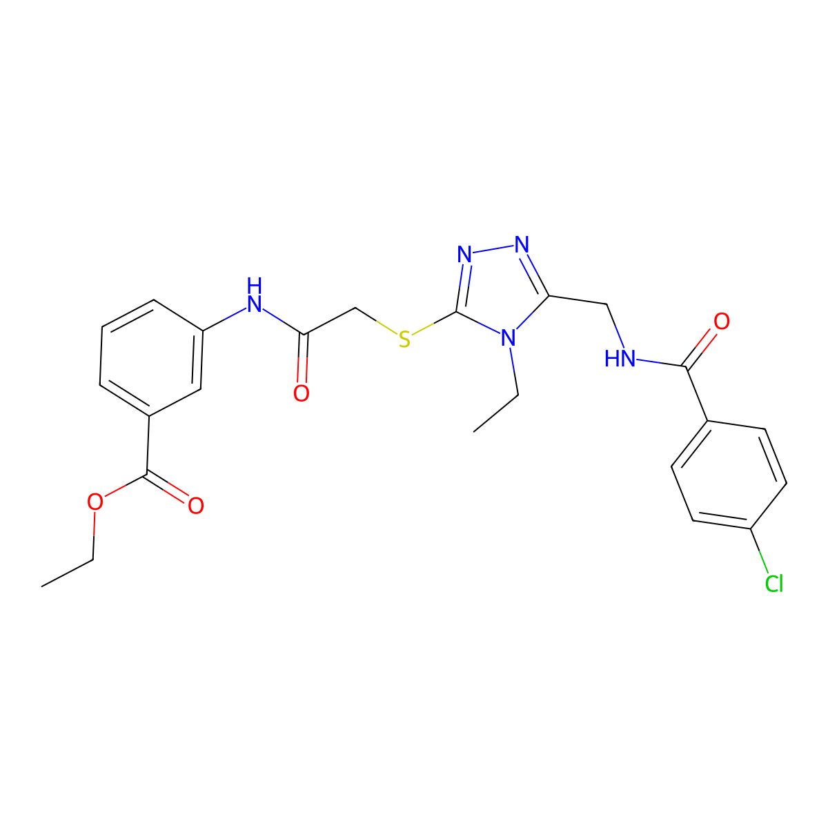 ethyl 3-[({[5-({[(4-chlorophenyl)carbonyl]amino}methyl)-4-ethyl-4H-1,2,4-triazol-3-yl]sulfanyl}acetyl)amino]benzoate molecular structure, CAS 713095-93-3