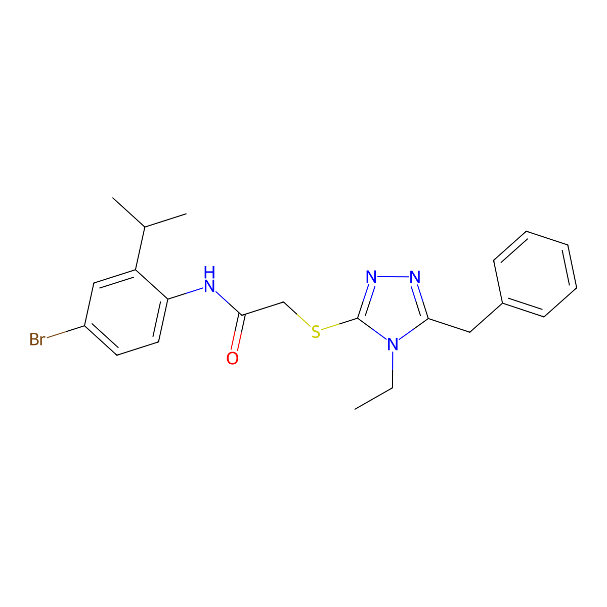 2-[(5-benzyl-4-ethyl-1,2,4-triazol-3-yl)sulfanyl]-N-(4-bromo-2-propan-2-ylphenyl)acetamide molecular structure, CAS 713095-99-9