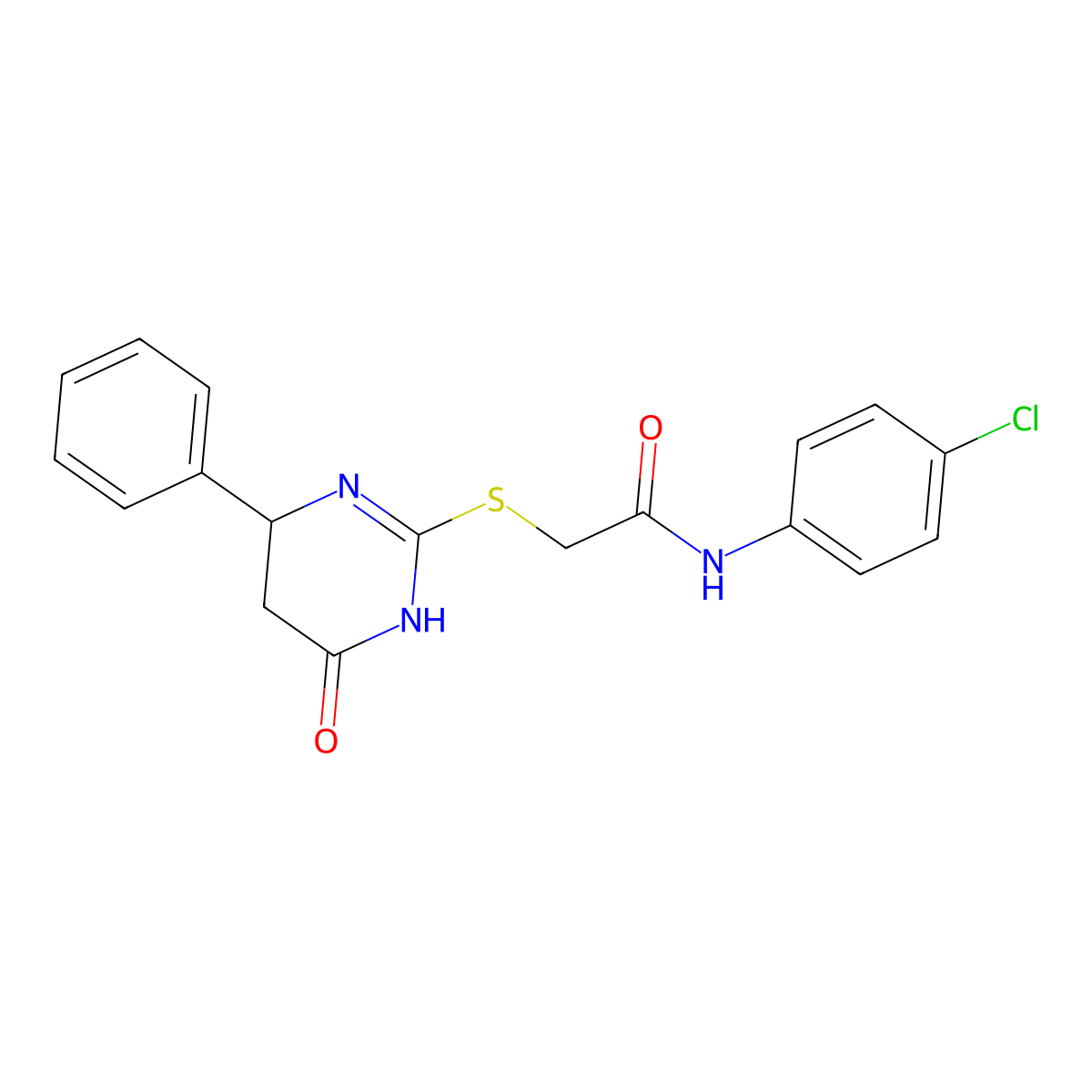 N-(4-chlorophenyl)-2-[(6-oxo-4-phenyl-4,5-dihydro-1H-pyrimidin-2-yl)sulfanyl]acetamide molecular structure, CAS 713096-00-5