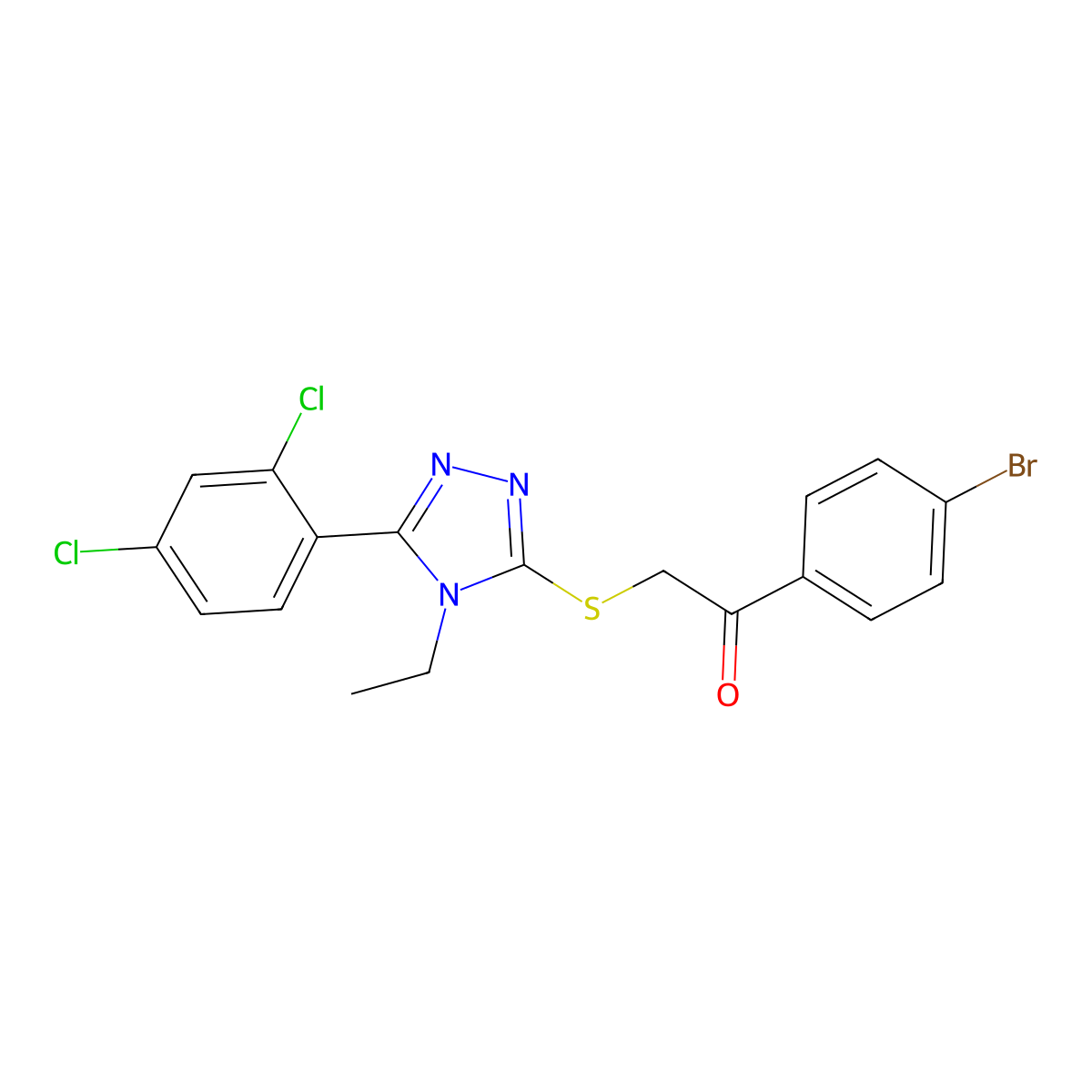 1-(4-Bromophenyl)-2-[[5-(2,4-dichlorophenyl)-4-ethyl-1,2,4-triazol-3-yl]sulfanyl]ethanone molecular structure, CAS 713096-03-8