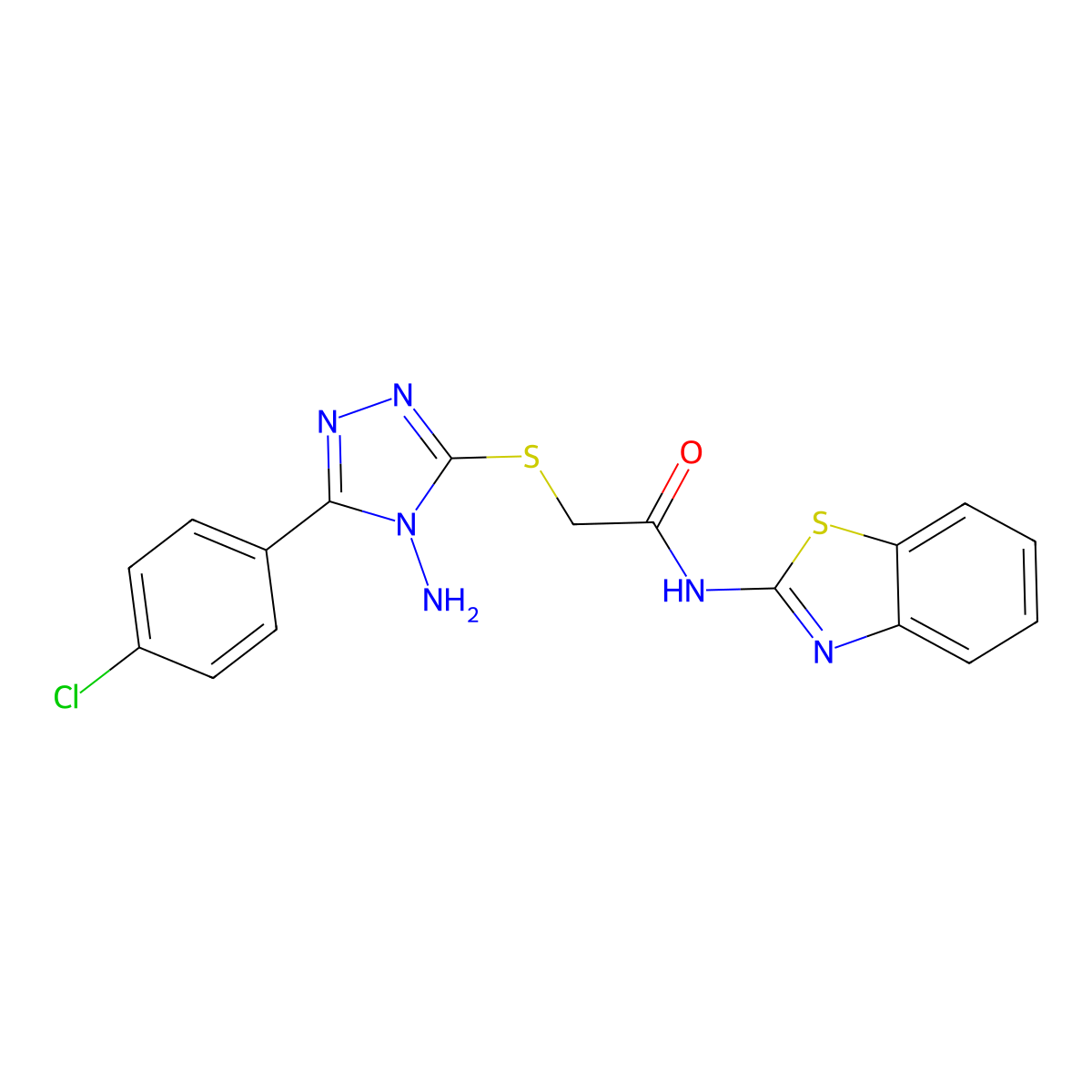 2-[[4-amino-5-(4-chlorophenyl)-1,2,4-triazol-3-yl]sulfanyl]-N-(1,3-benzothiazol-2-yl)acetamide molecular structure, CAS 713096-12-9