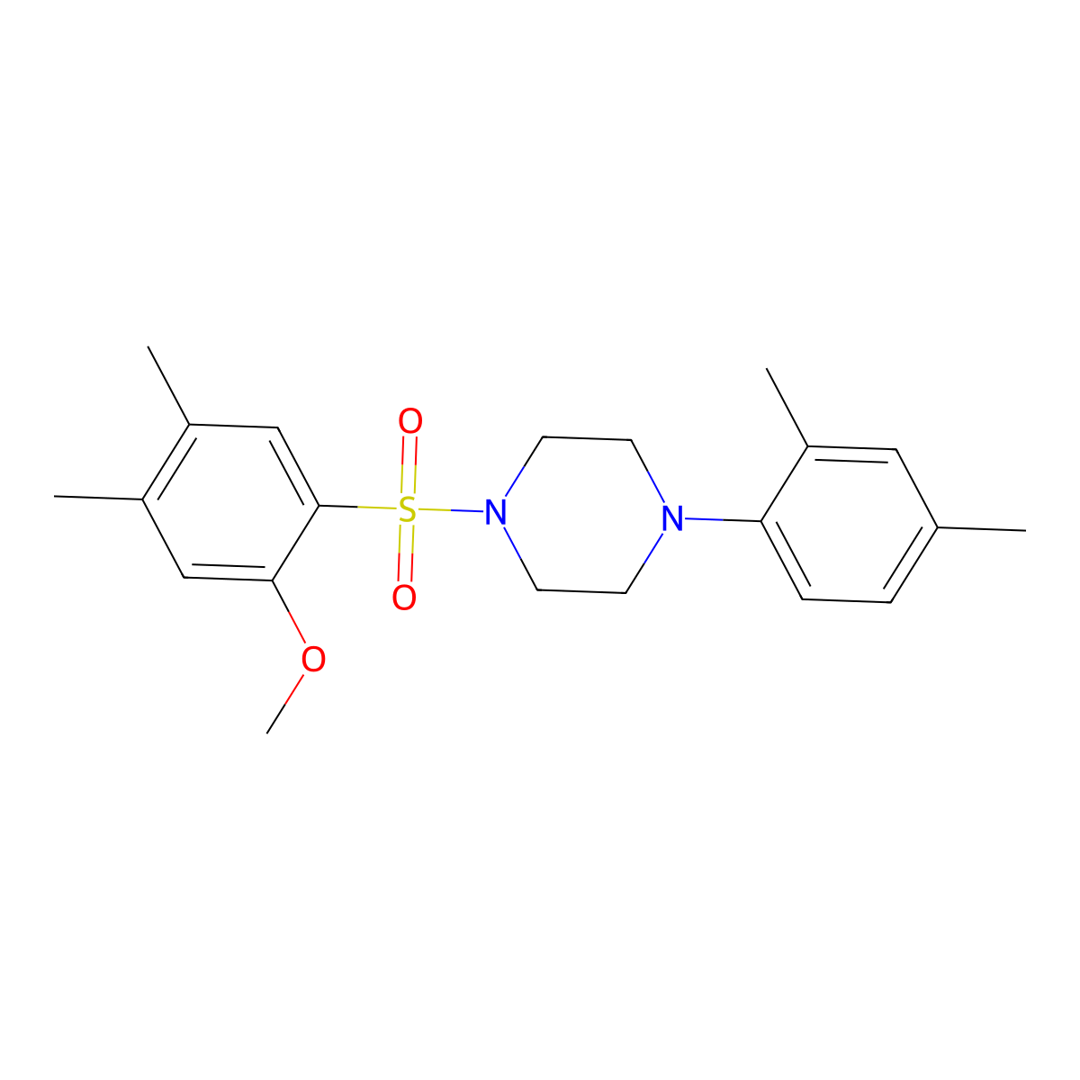 1-(2,4-Dimethylphenyl)-4-(2-methoxy-4,5-dimethylphenyl)sulfonylpiperazine molecular structure, CAS 713096-21-0