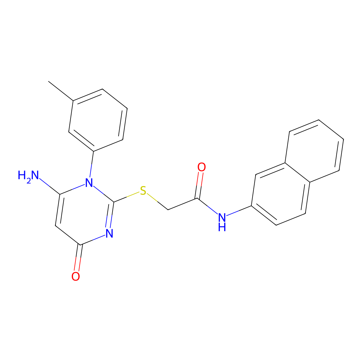 2-[6-amino-1-(3-methylphenyl)-4-oxopyrimidin-2-yl]sulfanyl-N-naphthalen-2-ylacetamide molecular structure, CAS 713096-23-2