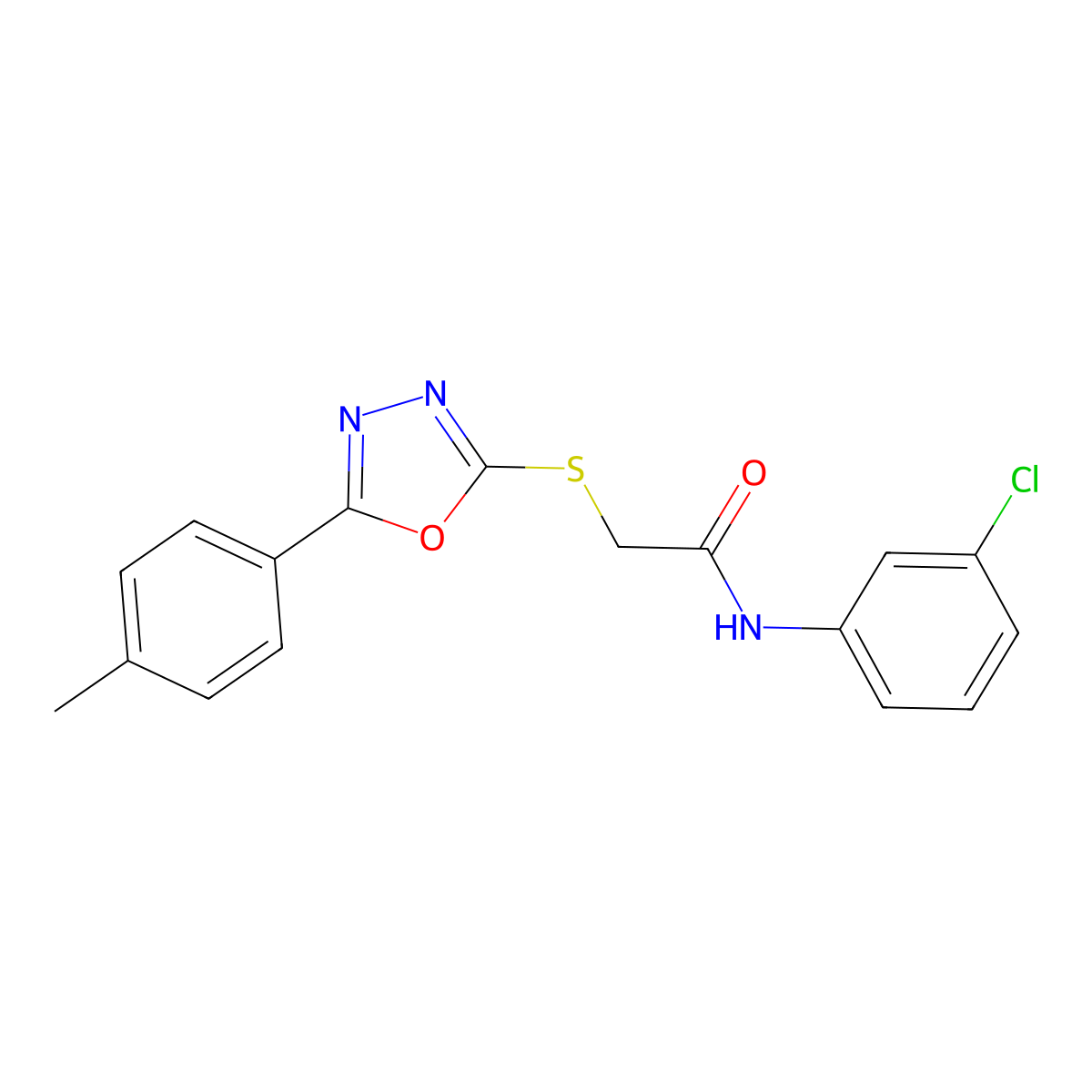 N-(3-chlorophenyl)-2-{[5-(4-methylphenyl)-1,3,4-oxadiazol-2-yl]sulfanyl}acetamide molecular structure, CAS 713096-27-6