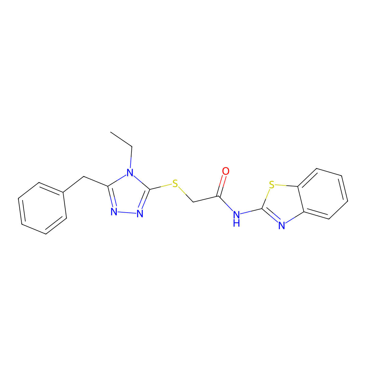 N-(1,3-benzothiazol-2-yl)-2-[(5-benzyl-4-ethyl-1,2,4-triazol-3-yl)sulfanyl]acetamide molecular structure, CAS 713096-32-3
