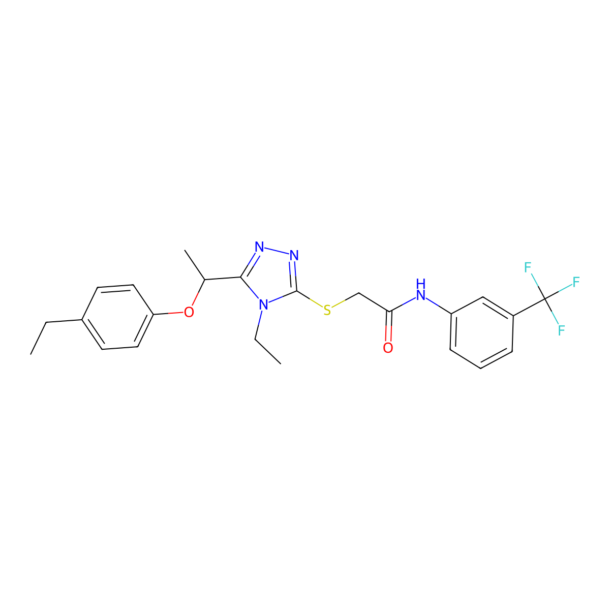 2-({4-ethyl-5-[1-(4-ethylphenoxy)ethyl]-4H-1,2,4-triazol-3-yl}sulfanyl)-N-[3-(trifluoromethyl)phenyl]acetamide molecular structure, CAS 713096-49-2