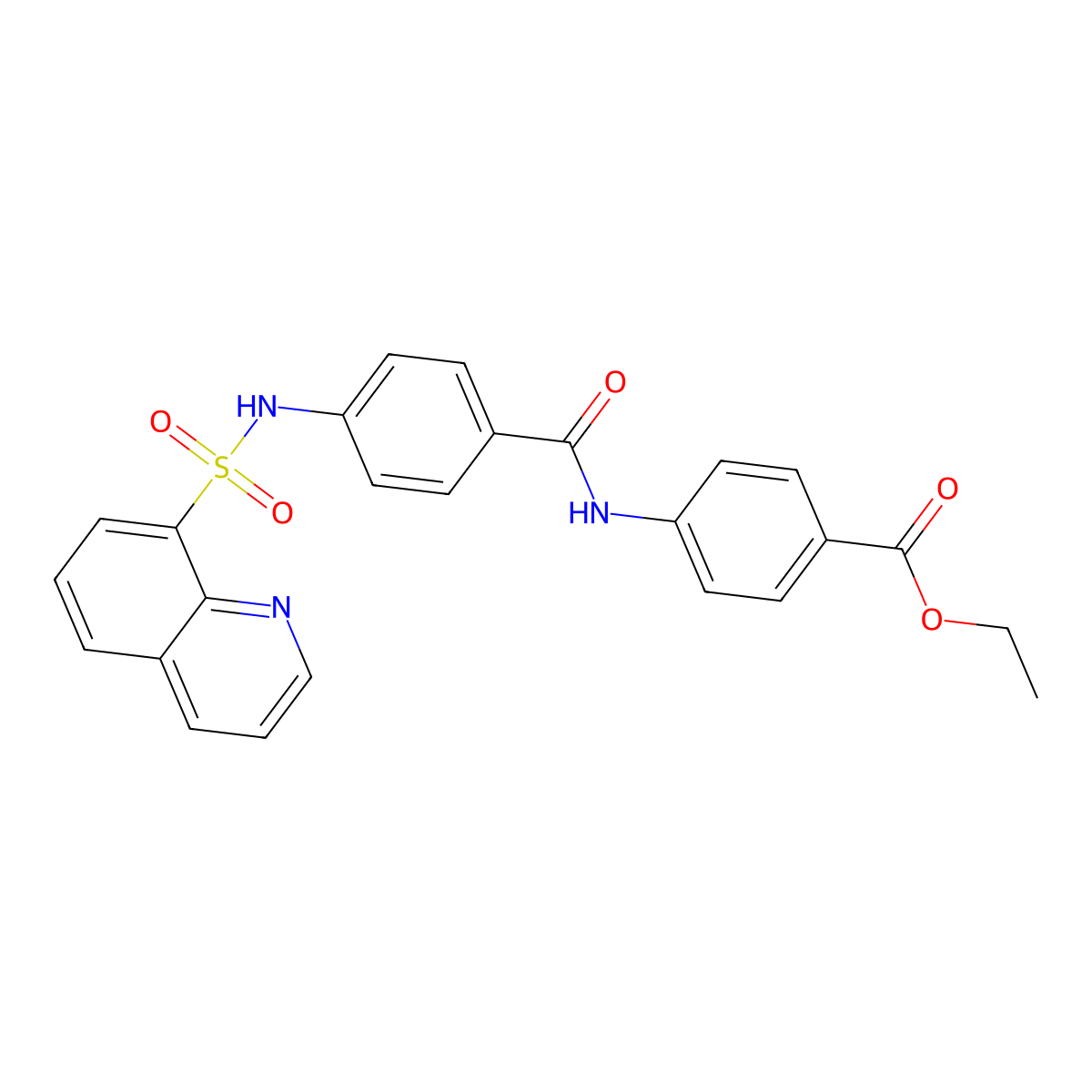 Ethyl 4-(4-(quinoline-8-sulfonamido)benzamido)benzoate molecular structure, CAS 713096-59-4