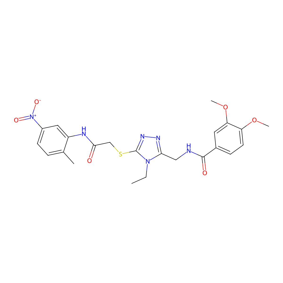 N-[[4-ethyl-5-[2-(2-methyl-5-nitroanilino)-2-oxoethyl]sulfanyl-1,2,4-triazol-3-yl]methyl]-3,4-dimethoxybenzamide molecular structure, CAS 713096-60-7