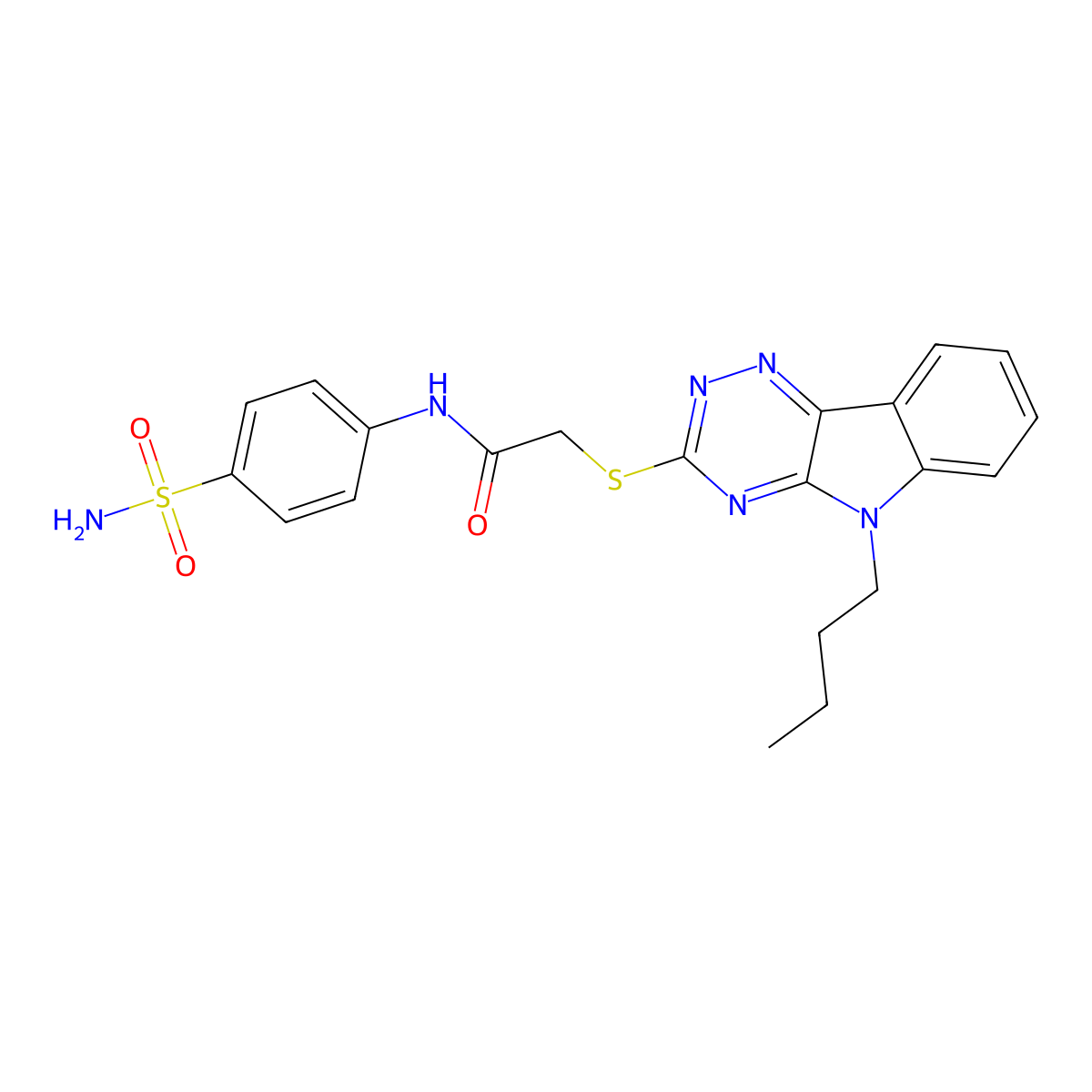 2-[(5-butyl-[1,2,4]triazino[5,6-b]indol-3-yl)sulfanyl]-N-(4-sulfamoylphenyl)acetamide molecular structure, CAS 713096-61-8