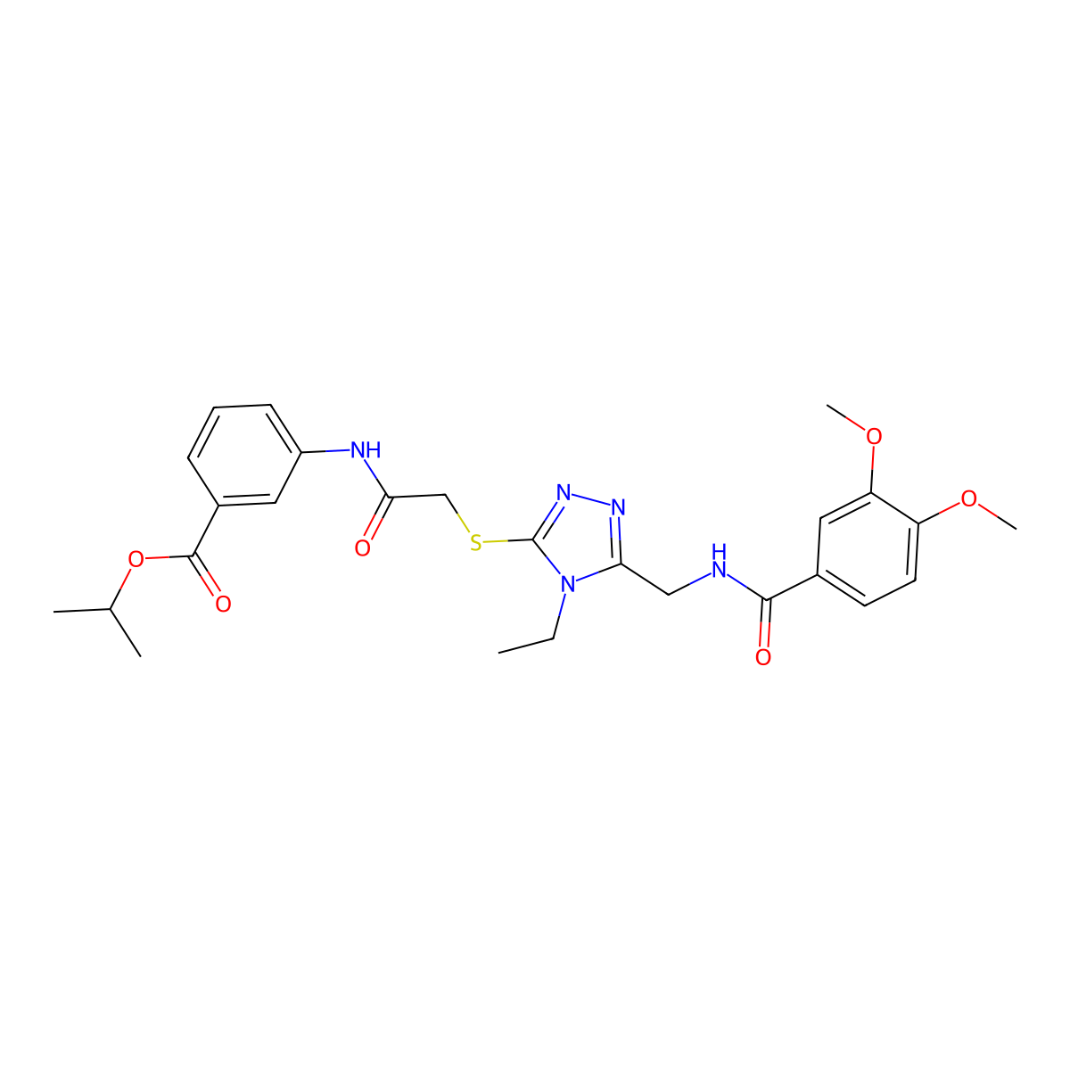 propan-2-yl 3-[({[5-({[(3,4-dimethoxyphenyl)carbonyl]amino}methyl)-4-ethyl-4H-1,2,4-triazol-3-yl]sulfanyl}acetyl)amino]benzoate molecular structure, CAS 713096-65-2