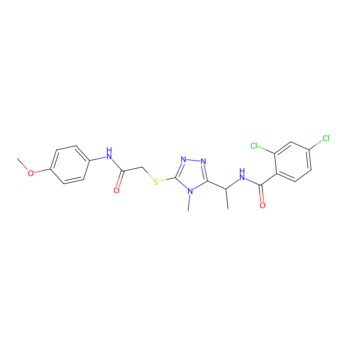 2,4-dichloro-N-[1-[5-[2-(4-methoxyanilino)-2-oxoethyl]sulfanyl-4-methyl-1,2,4-triazol-3-yl]ethyl]benzamide molecular structure, CAS 713096-70-9