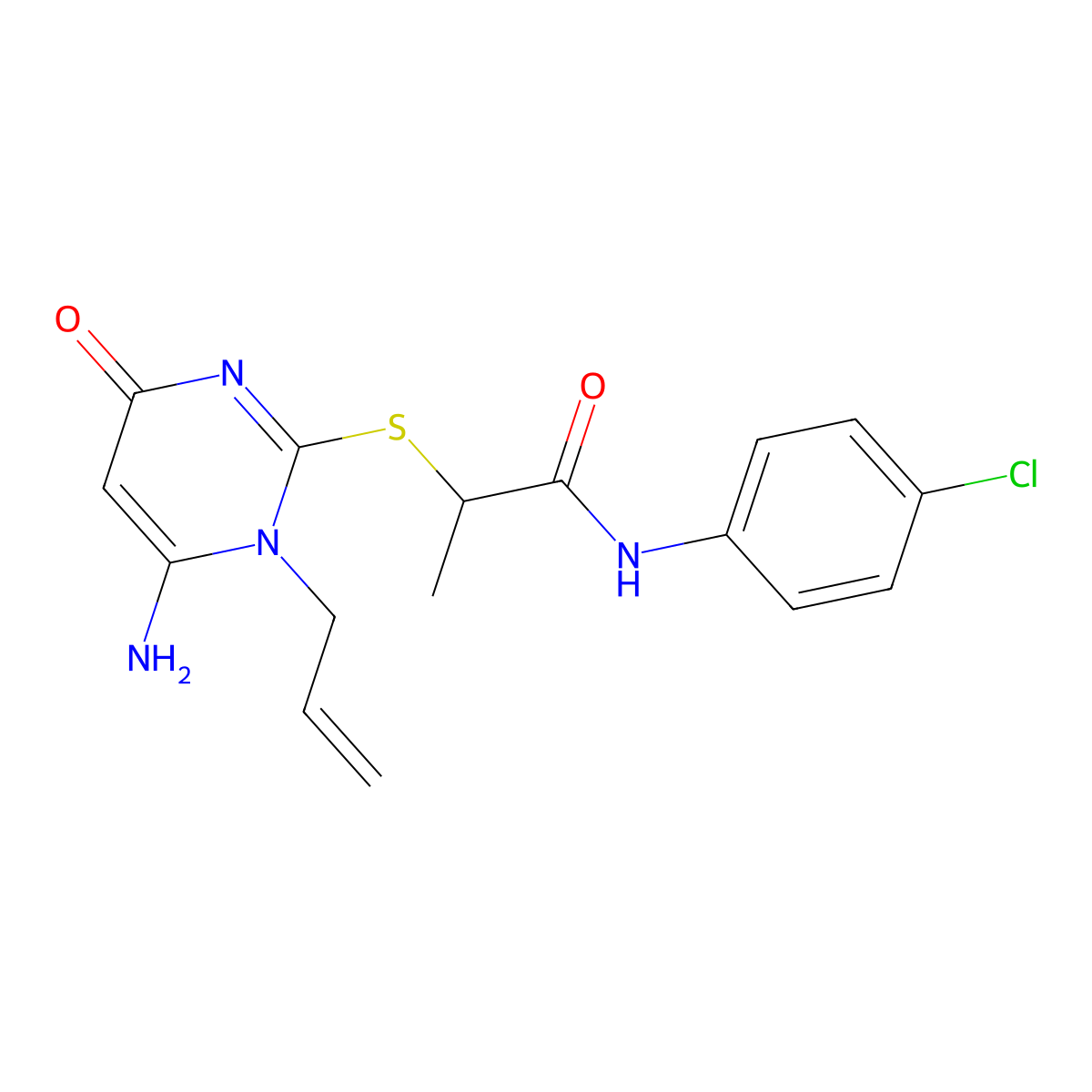 2-(6-amino-4-oxo-1-prop-2-enylpyrimidin-2-yl)sulfanyl-N-(4-chlorophenyl)propanamide molecular structure, CAS 713096-75-4