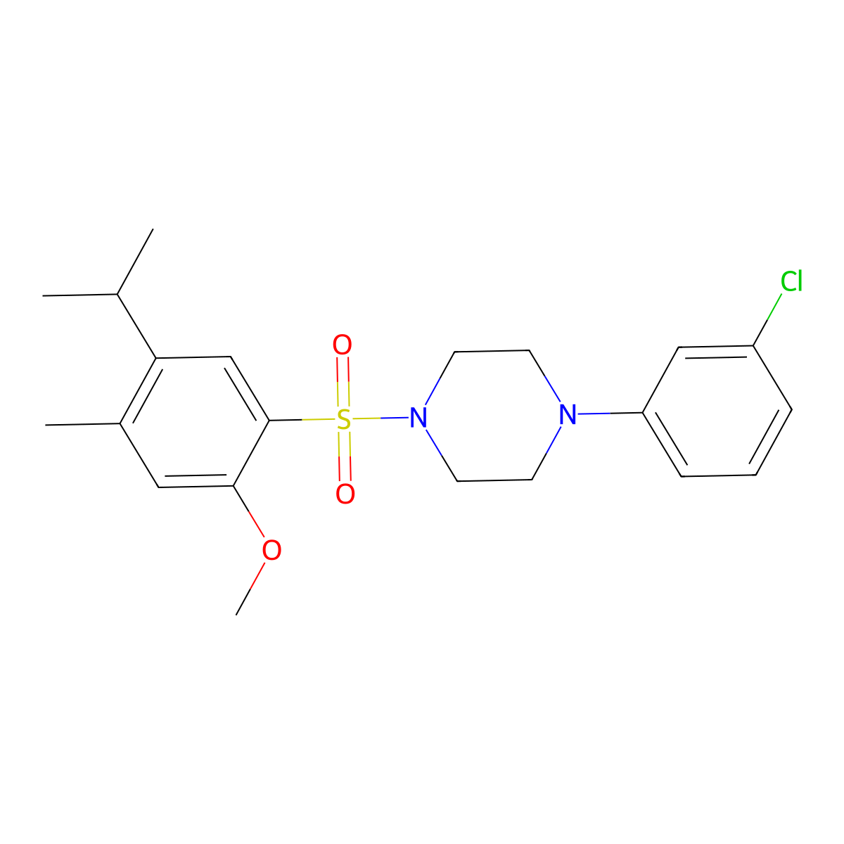 1-(3-Chlorophenyl)-4-[2-methoxy-4-methyl-5-(propan-2-yl)benzenesulfonyl]piperazine molecular structure, CAS 713096-79-8