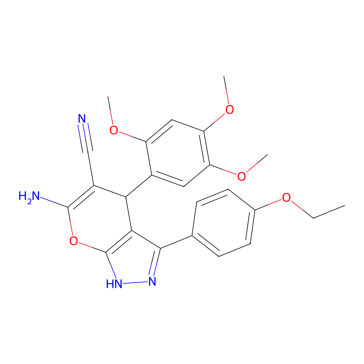 6-Amino-3-(4-ethoxyphenyl)-4-(2,4,5-trimethoxyphenyl)-1,4-dihydropyrano[2,3-c]pyrazole-5-carbonitrile molecular structure, CAS 713096-84-5