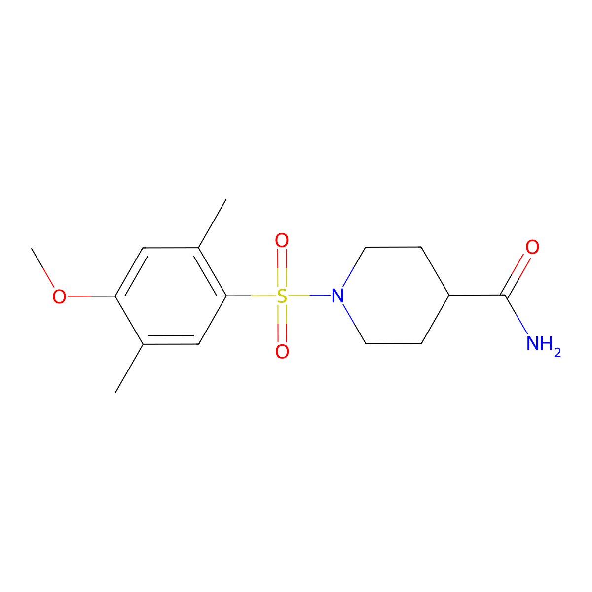 1-(4-Methoxy-2,5-dimethylphenyl)sulfonylpiperidine-4-carboxamide molecular structure, CAS 713096-86-7