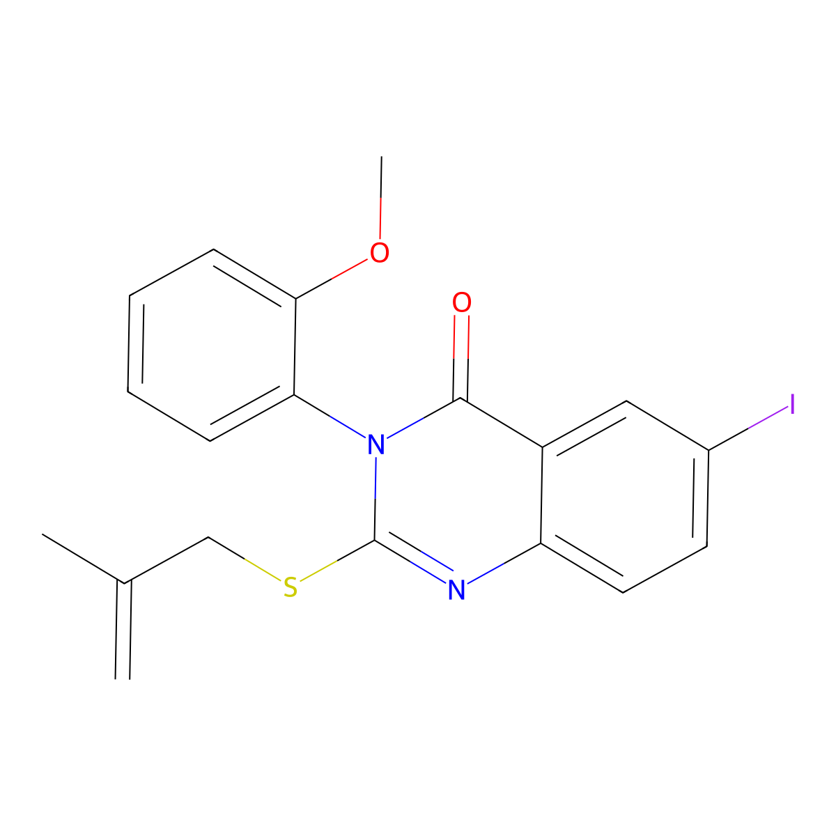 6-Iodo-3-(2-methoxyphenyl)-2-(2-methylprop-2-enylsulfanyl)quinazolin-4-one molecular structure, CAS 713096-89-0