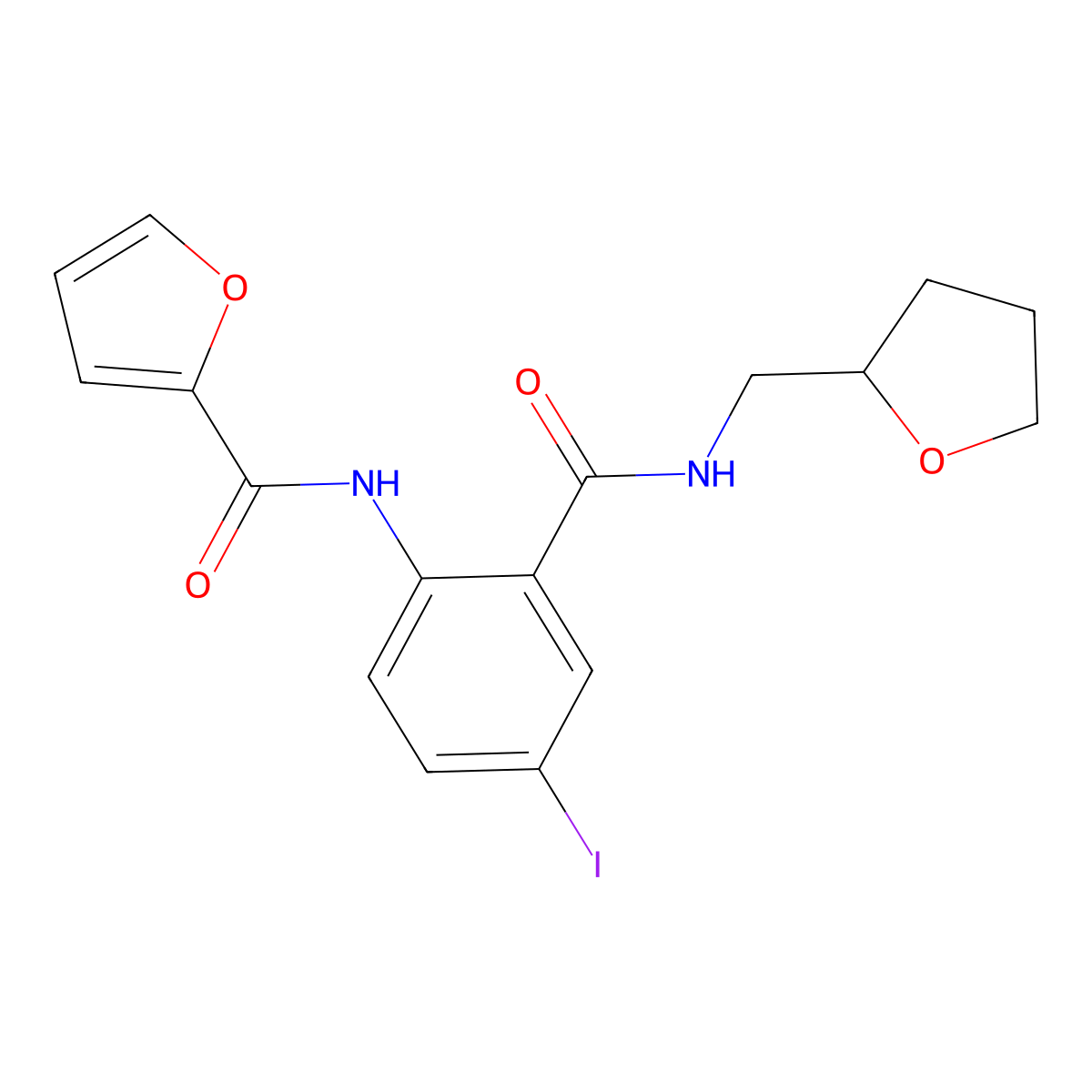 N-[4-iodo-2-(oxolan-2-ylmethylcarbamoyl)phenyl]furan-2-carboxamide molecular structure, CAS 713096-93-6