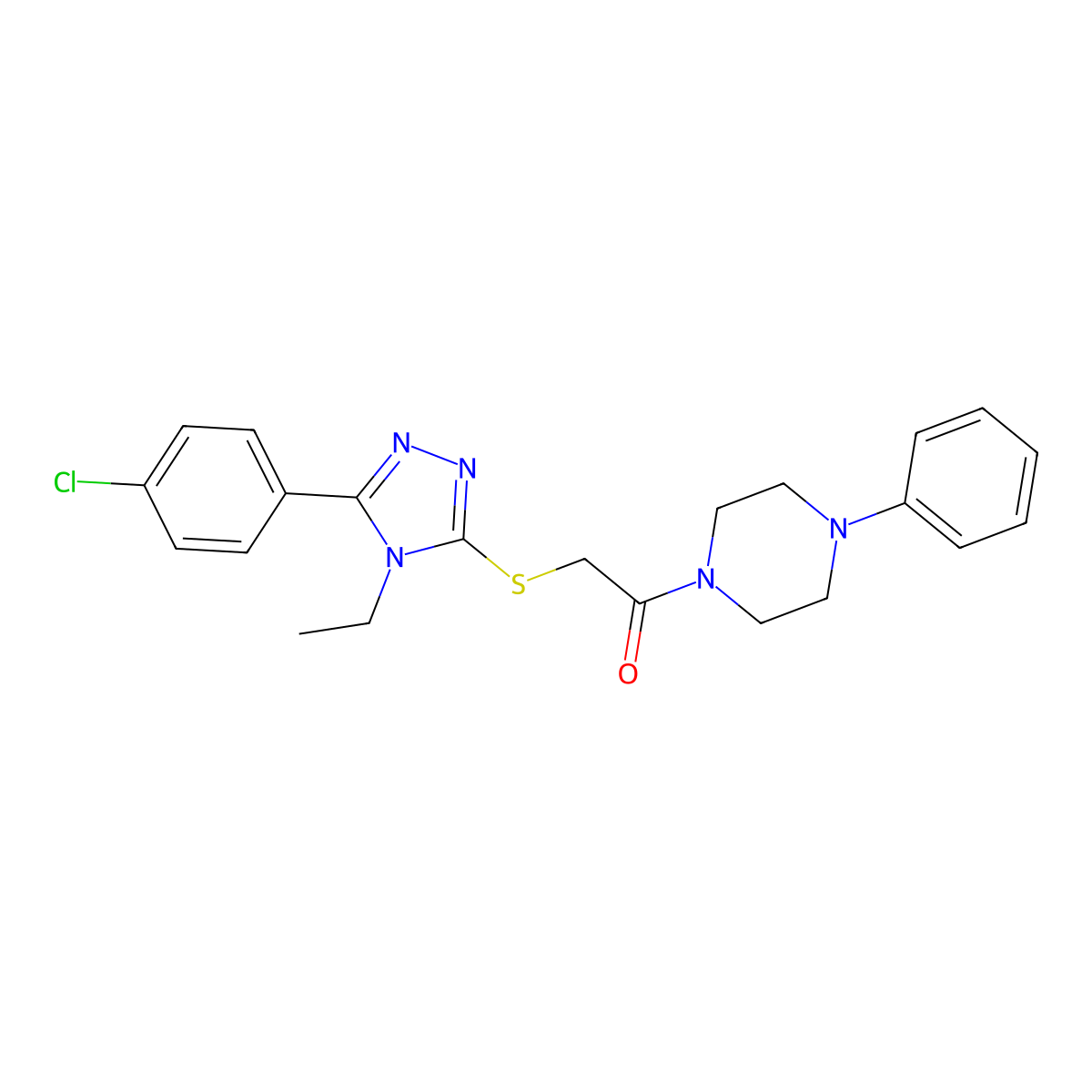 2-[[5-(4-Chlorophenyl)-4-ethyl-1,2,4-triazol-3-yl]sulfanyl]-1-(4-phenylpiperazin-1-yl)ethanone molecular structure, CAS 713096-98-1
