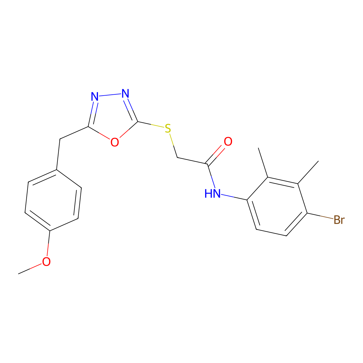 N-(4-bromo-2,3-dimethylphenyl)-2-{[5-(4-methoxybenzyl)-1,3,4-oxadiazol-2-yl]sulfanyl}acetamide molecular structure, CAS 713097-18-8