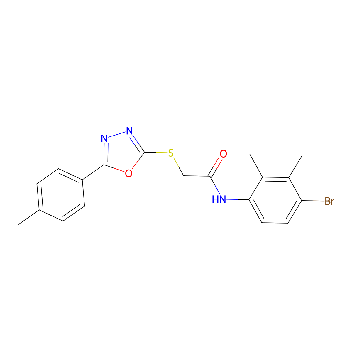 N-(4-bromo-2,3-dimethylphenyl)-2-[[5-(4-methylphenyl)-1,3,4-oxadiazol-2-yl]sulfanyl]acetamide molecular structure, CAS 713097-19-9