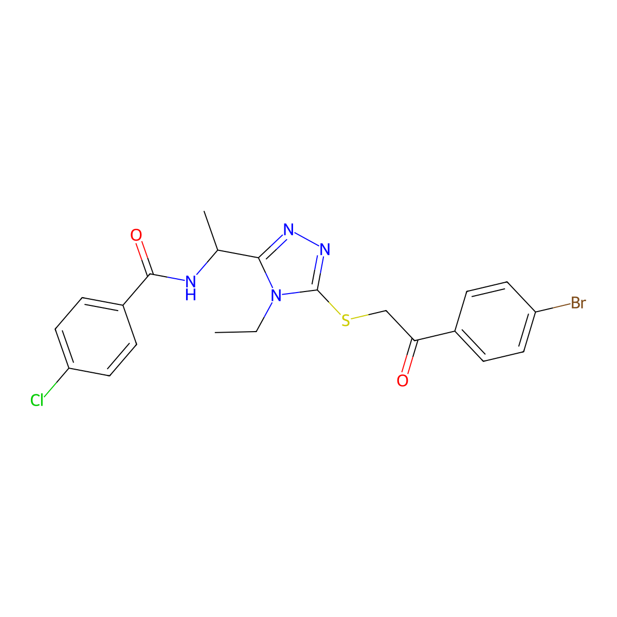 N-[1-(5-{[2-(4-bromophenyl)-2-oxoethyl]sulfanyl}-4-ethyl-4H-1,2,4-triazol-3-yl)ethyl]-4-chlorobenzamide molecular structure, CAS 713097-28-0