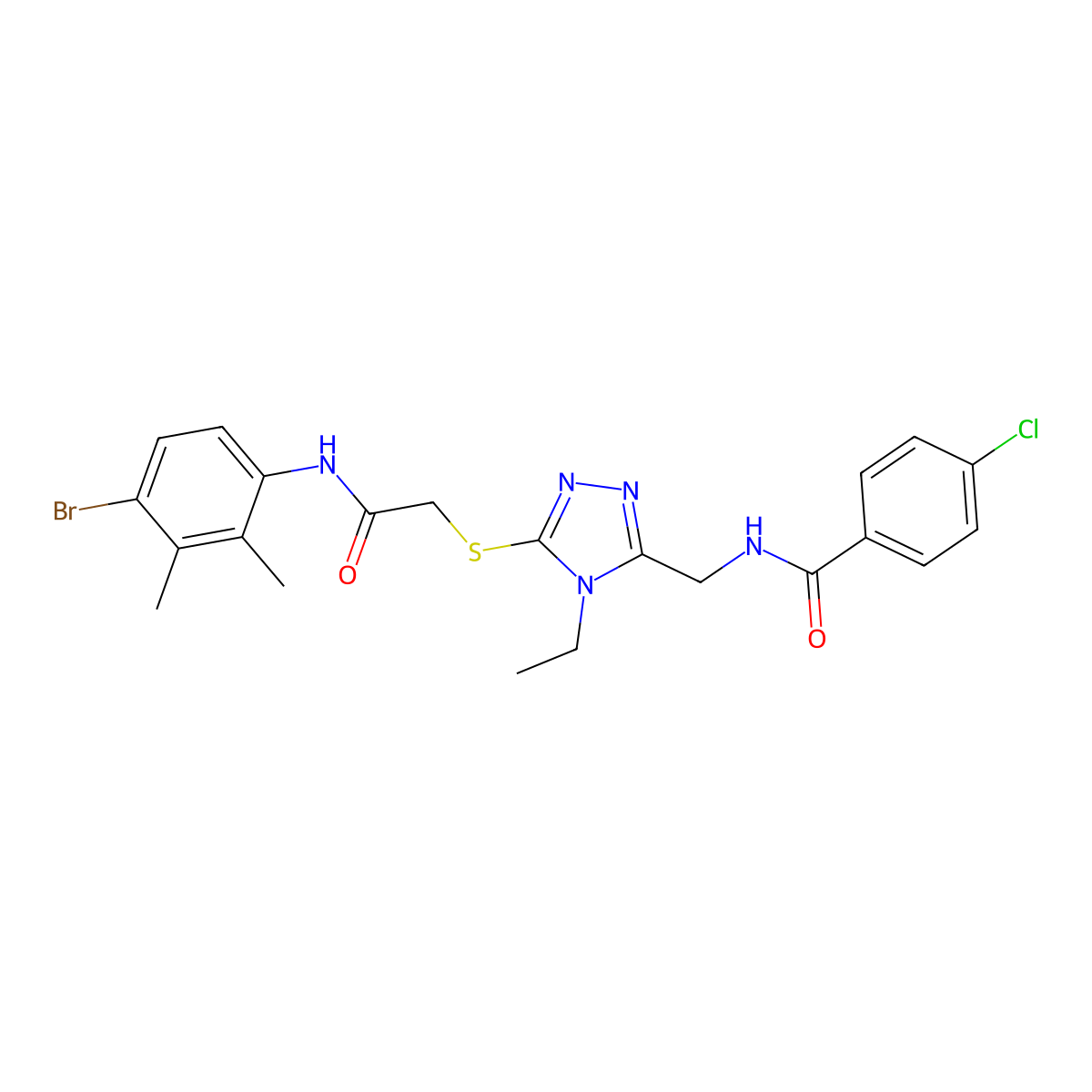 N-[[5-[2-(4-bromo-2,3-dimethylanilino)-2-oxoethyl]sulfanyl-4-ethyl-1,2,4-triazol-3-yl]methyl]-4-chlorobenzamide molecular structure, CAS 713097-33-7