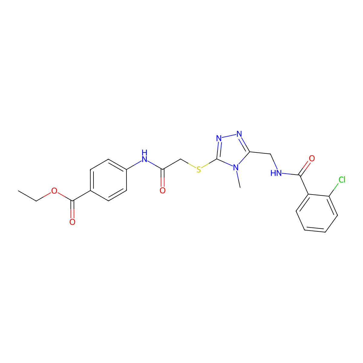 ethyl 4-[({[5-({[(2-chlorophenyl)carbonyl]amino}methyl)-4-methyl-4H-1,2,4-triazol-3-yl]sulfanyl}acetyl)amino]benzoate molecular structure, CAS 713097-39-3