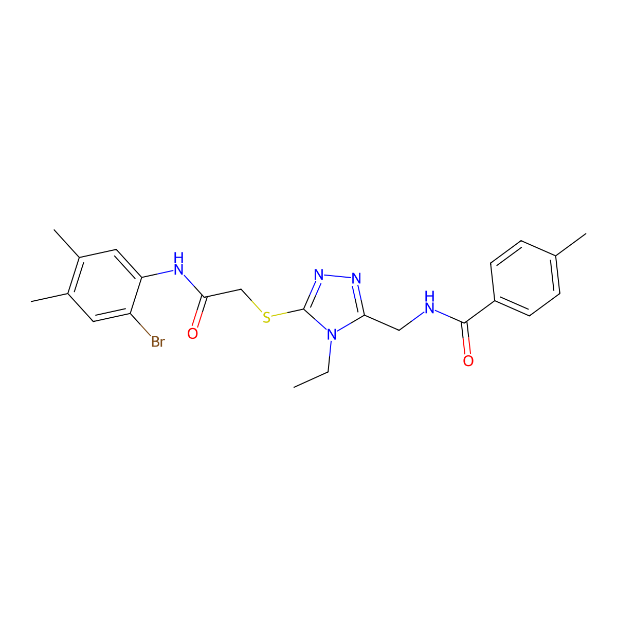 N-[[5-[2-(2-bromo-4,5-dimethylanilino)-2-oxoethyl]sulfanyl-4-ethyl-1,2,4-triazol-3-yl]methyl]-4-methylbenzamide molecular structure, CAS 713097-48-4