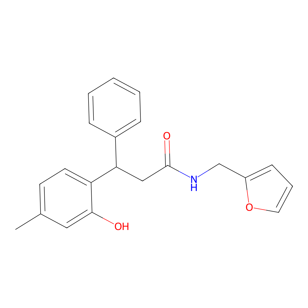 N-(furan-2-ylmethyl)-3-(2-hydroxy-4-methylphenyl)-3-phenylpropanamide molecular structure, CAS 713097-56-4