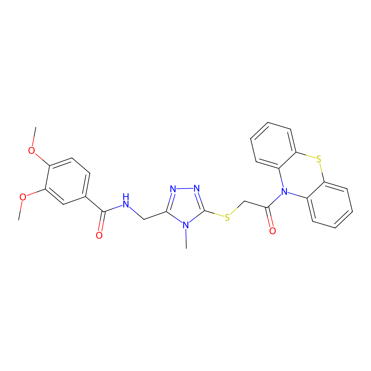 3,4-dimethoxy-N-[[4-methyl-5-(2-oxo-2-phenothiazin-10-ylethyl)sulfanyl-1,2,4-triazol-3-yl]methyl]benzamide molecular structure, CAS 713097-60-0