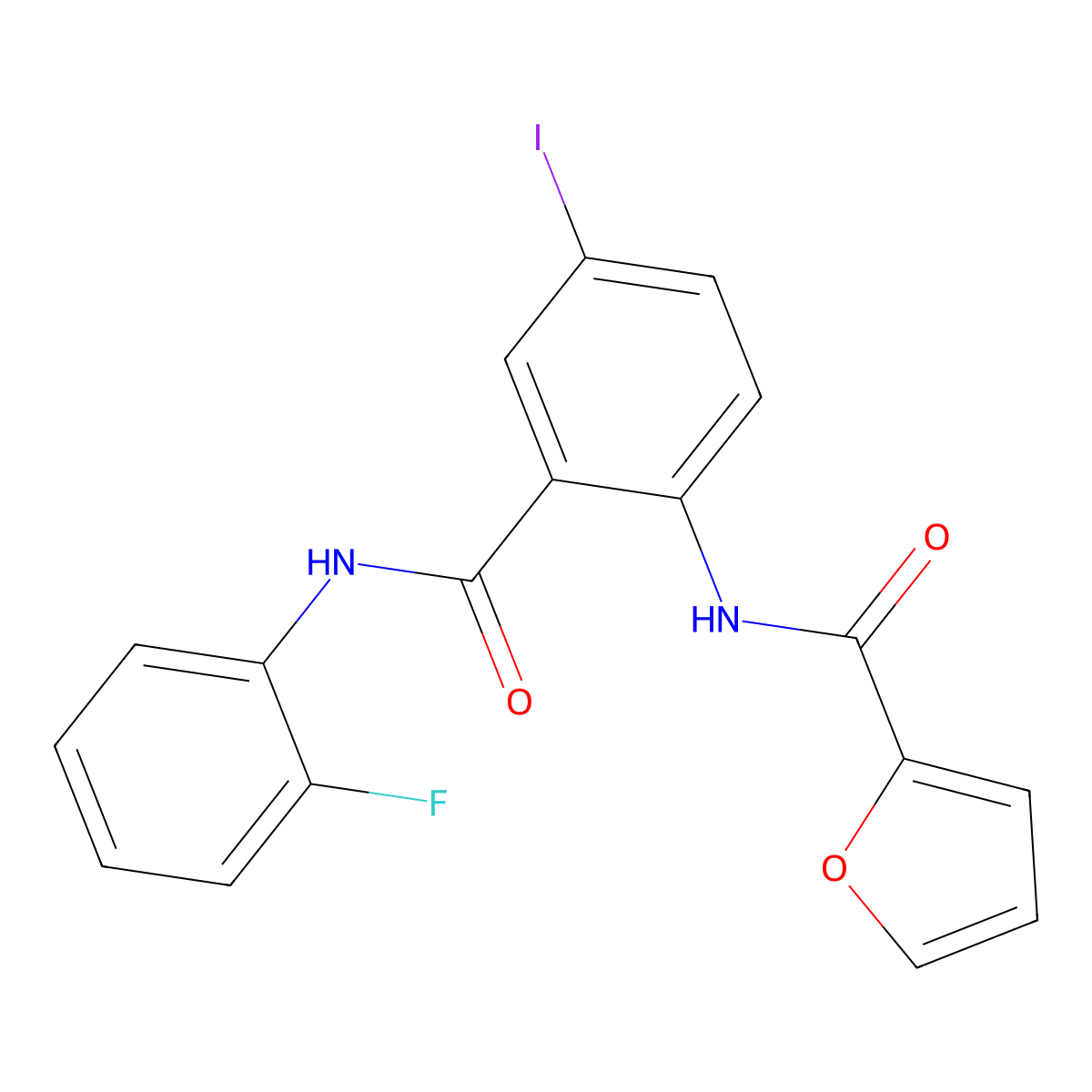 N-[2-[(2-fluorophenyl)carbamoyl]-4-iodophenyl]furan-2-carboxamide molecular structure, CAS 713097-76-8