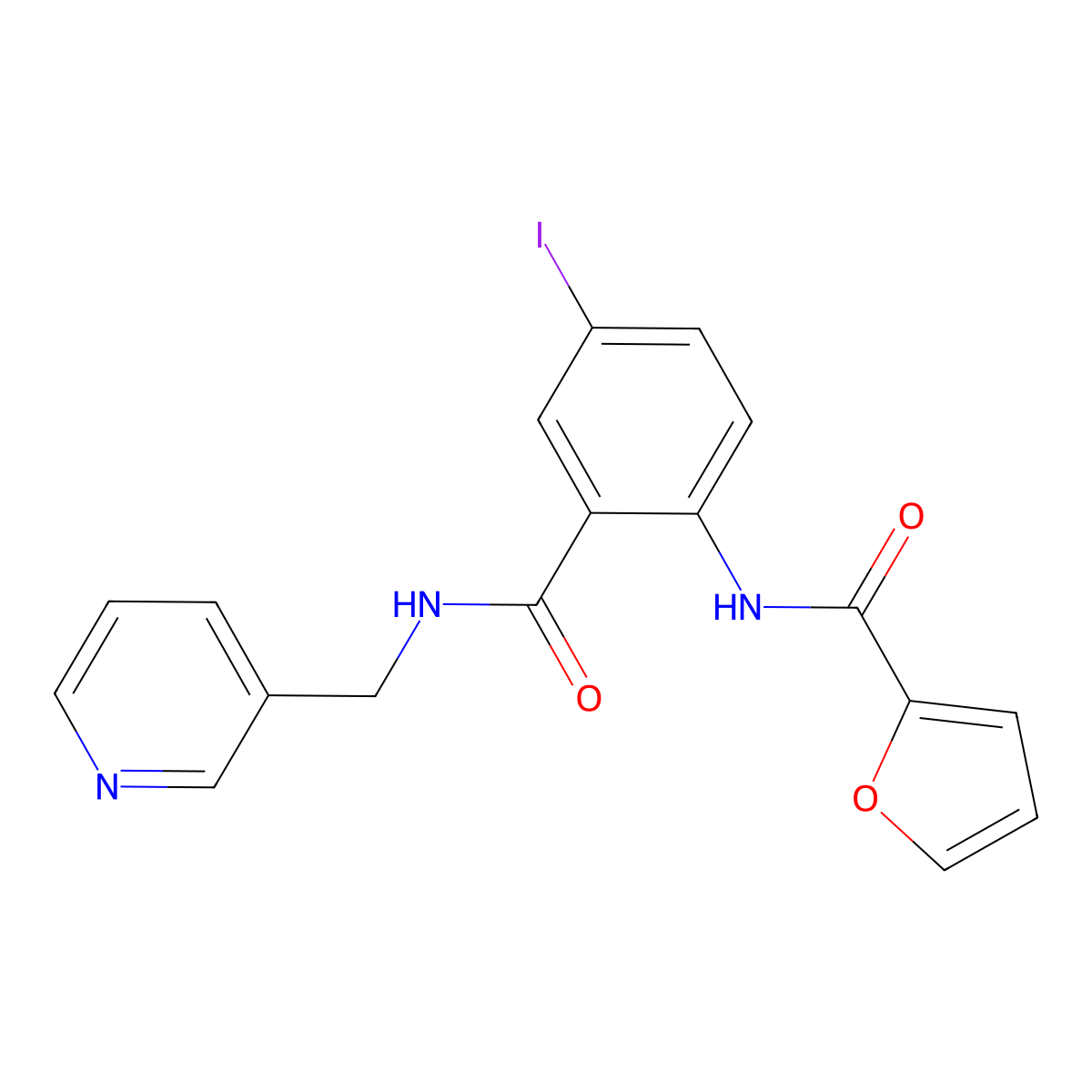 N-[4-iodo-2-(pyridin-3-ylmethylcarbamoyl)phenyl]furan-2-carboxamide molecular structure, CAS 713097-86-0