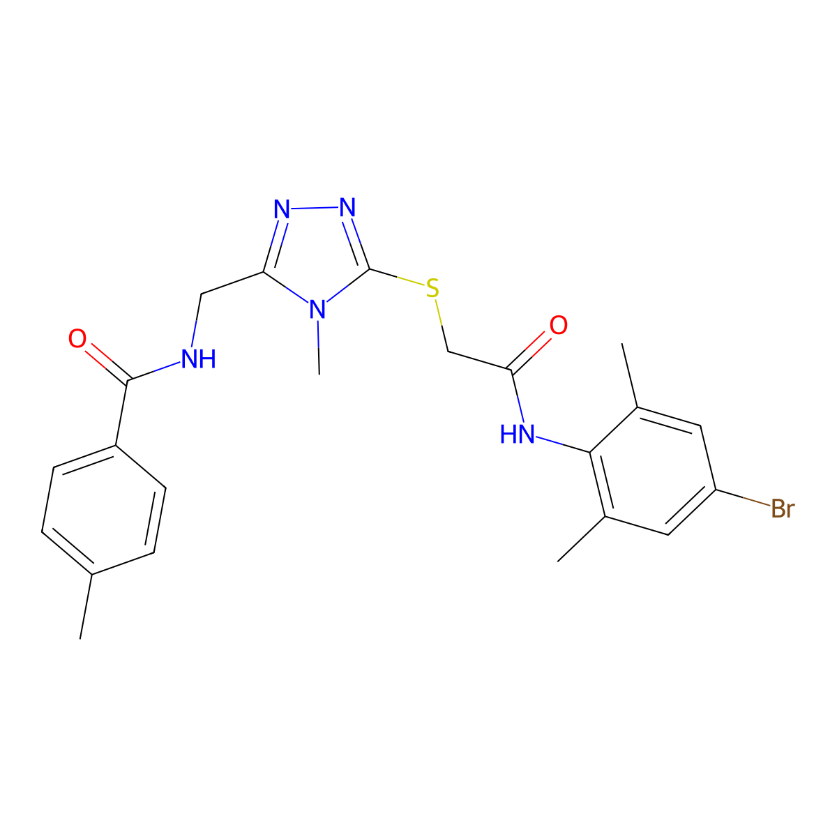 N-[[5-[2-(4-bromo-2,6-dimethylanilino)-2-oxoethyl]sulfanyl-4-methyl-1,2,4-triazol-3-yl]methyl]-4-methylbenzamide molecular structure, CAS 713097-92-8