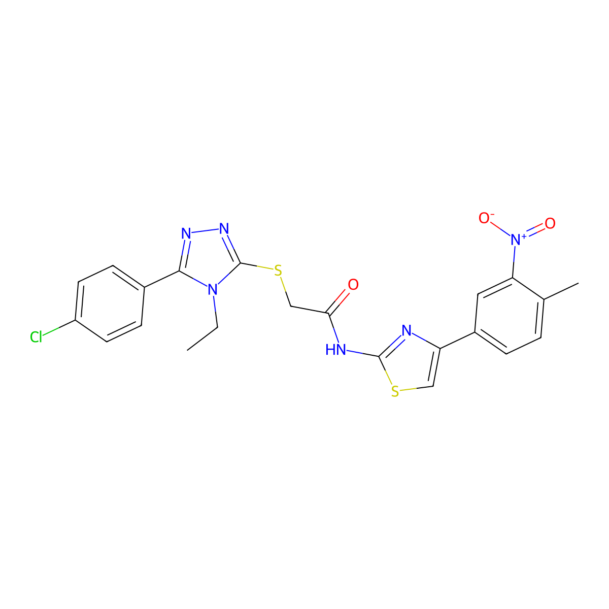 2-[[5-(4-chlorophenyl)-4-ethyl-1,2,4-triazol-3-yl]sulfanyl]-N-[4-(4-methyl-3-nitrophenyl)-1,3-thiazol-2-yl]acetamide molecular structure, CAS 713097-98-4