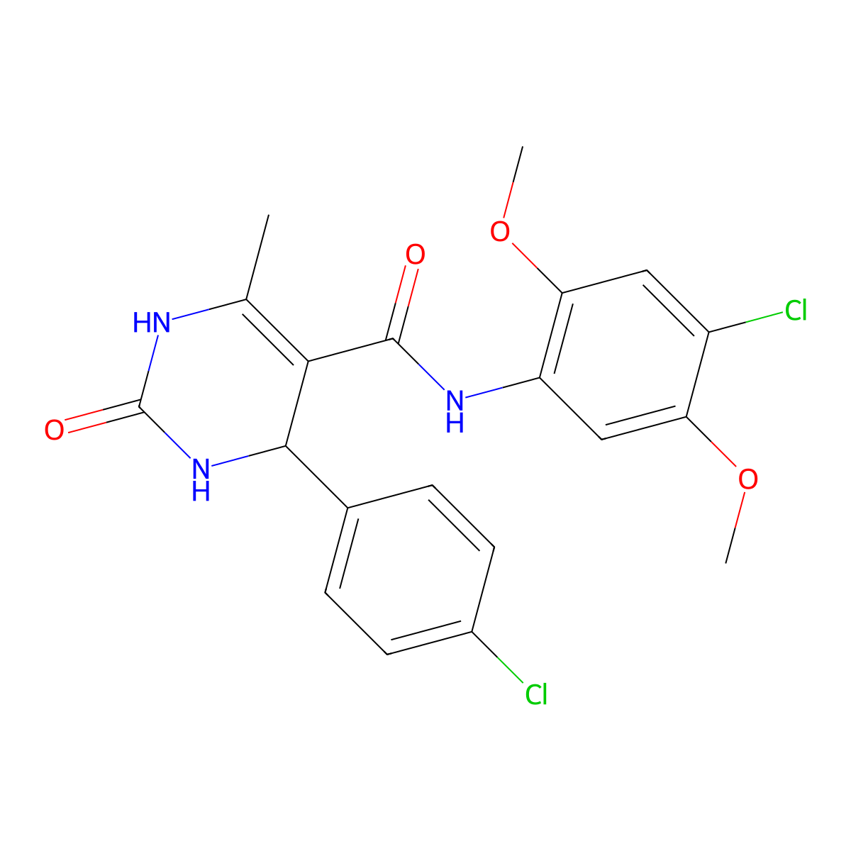 N-(4-chloro-2,5-dimethoxyphenyl)-4-(4-chlorophenyl)-6-methyl-2-oxo-3,4-dihydro-1H-pyrimidine-5-carboxamide molecular structure, CAS 713098-01-2
