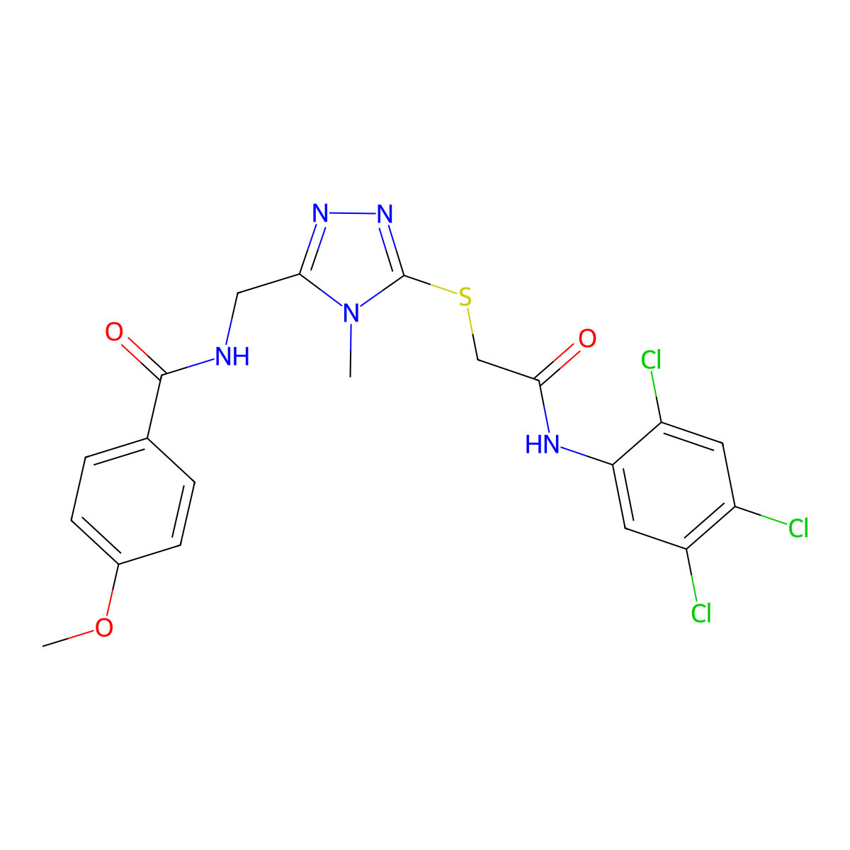 4-methoxy-N-[[4-methyl-5-[2-oxo-2-(2,4,5-trichloroanilino)ethyl]sulfanyl-1,2,4-triazol-3-yl]methyl]benzamide molecular structure, CAS 713098-13-6