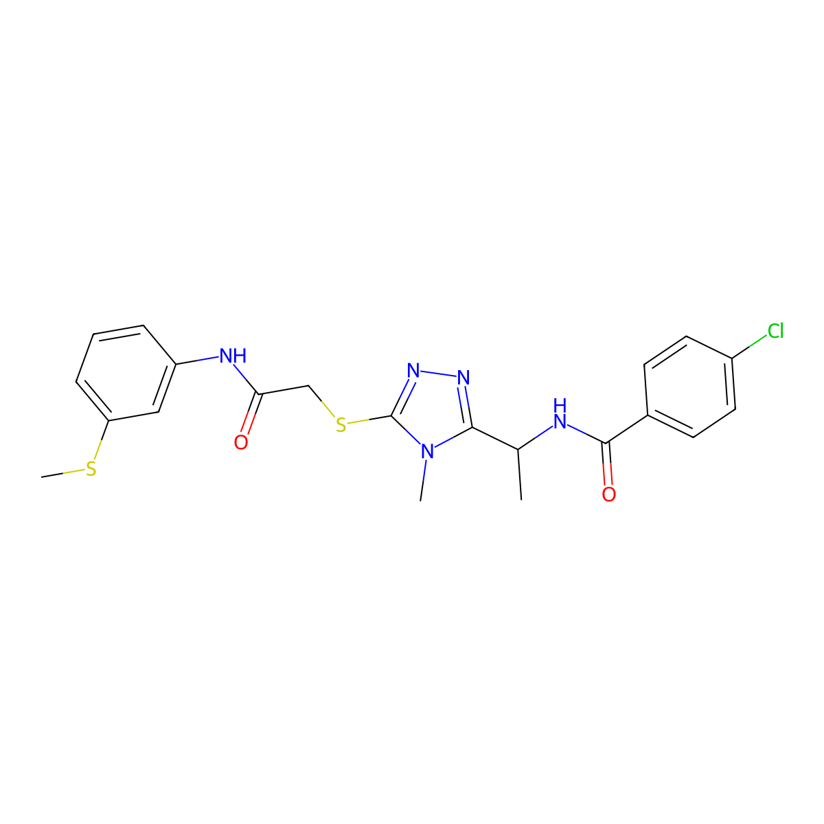 4-chloro-N-(1-{4-methyl-5-[(2-{[3-(methylsulfanyl)phenyl]amino}-2-oxoethyl)sulfanyl]-4H-1,2,4-triazol-3-yl}ethyl)benzamide molecular structure, CAS 713098-34-1