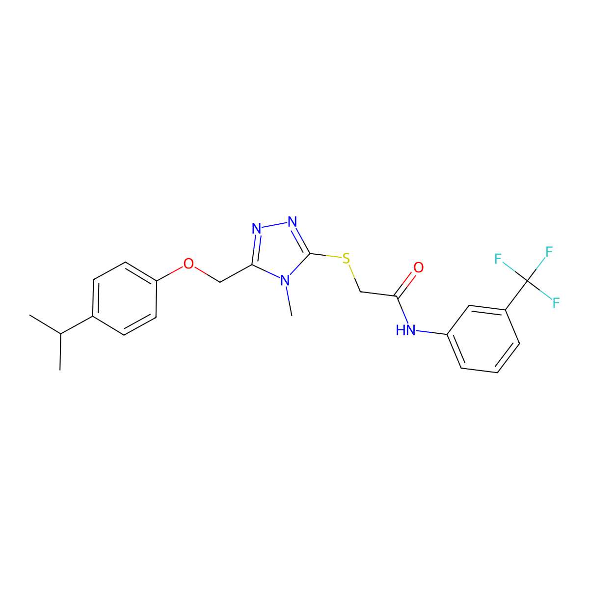 2-[[4-methyl-5-[(4-propan-2-ylphenoxy)methyl]-1,2,4-triazol-3-yl]sulfanyl]-N-[3-(trifluoromethyl)phenyl]acetamide molecular structure, CAS 713098-56-7