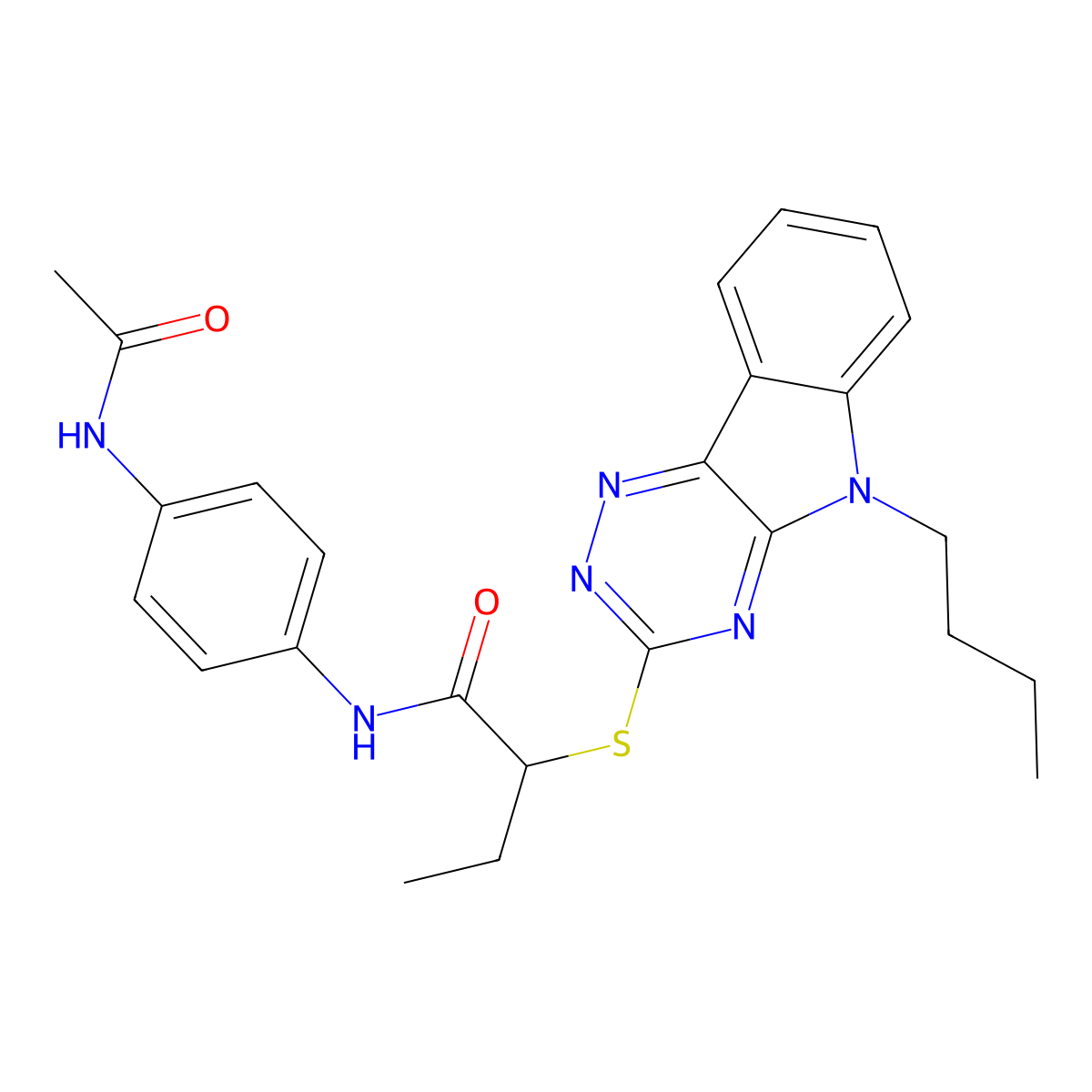 N-(4-acetamidophenyl)-2-[(5-butyl-[1,2,4]triazino[5,6-b]indol-3-yl)sulfanyl]butanamide molecular structure, CAS 713098-60-3