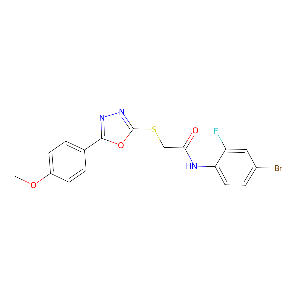 N-(4-bromo-2-fluorophenyl)-2-{[5-(4-methoxyphenyl)-1,3,4-oxadiazol-2-yl]sulfanyl}acetamide molecular structure, CAS 713098-64-7