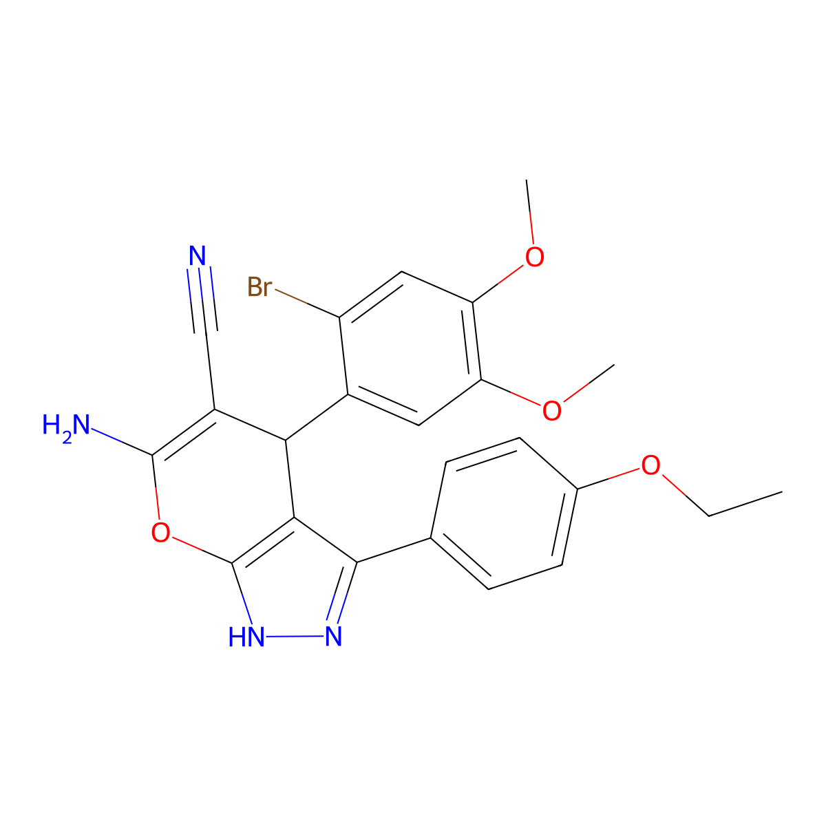 6-Amino-4-(2-bromo-4,5-dimethoxyphenyl)-3-(4-ethoxyphenyl)-1,4-dihydropyrano[2,3-c]pyrazole-5-carbonitrile molecular structure, CAS 713098-66-9
