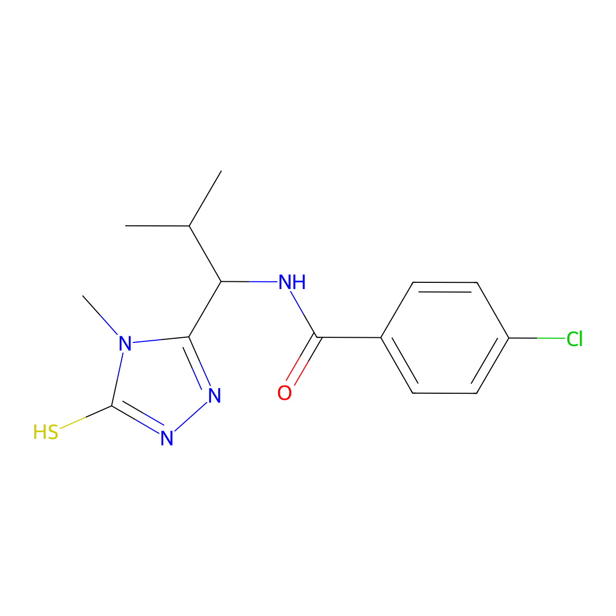 4-chloro-N-[2-methyl-1-(4-methyl-5-sulfanyl-4H-1,2,4-triazol-3-yl)propyl]benzamide molecular structure, CAS 713098-72-7